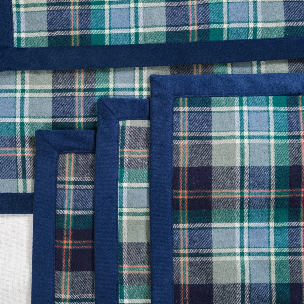 Blue Plaid Table Mat And Runner Set Of 7 - Image 7