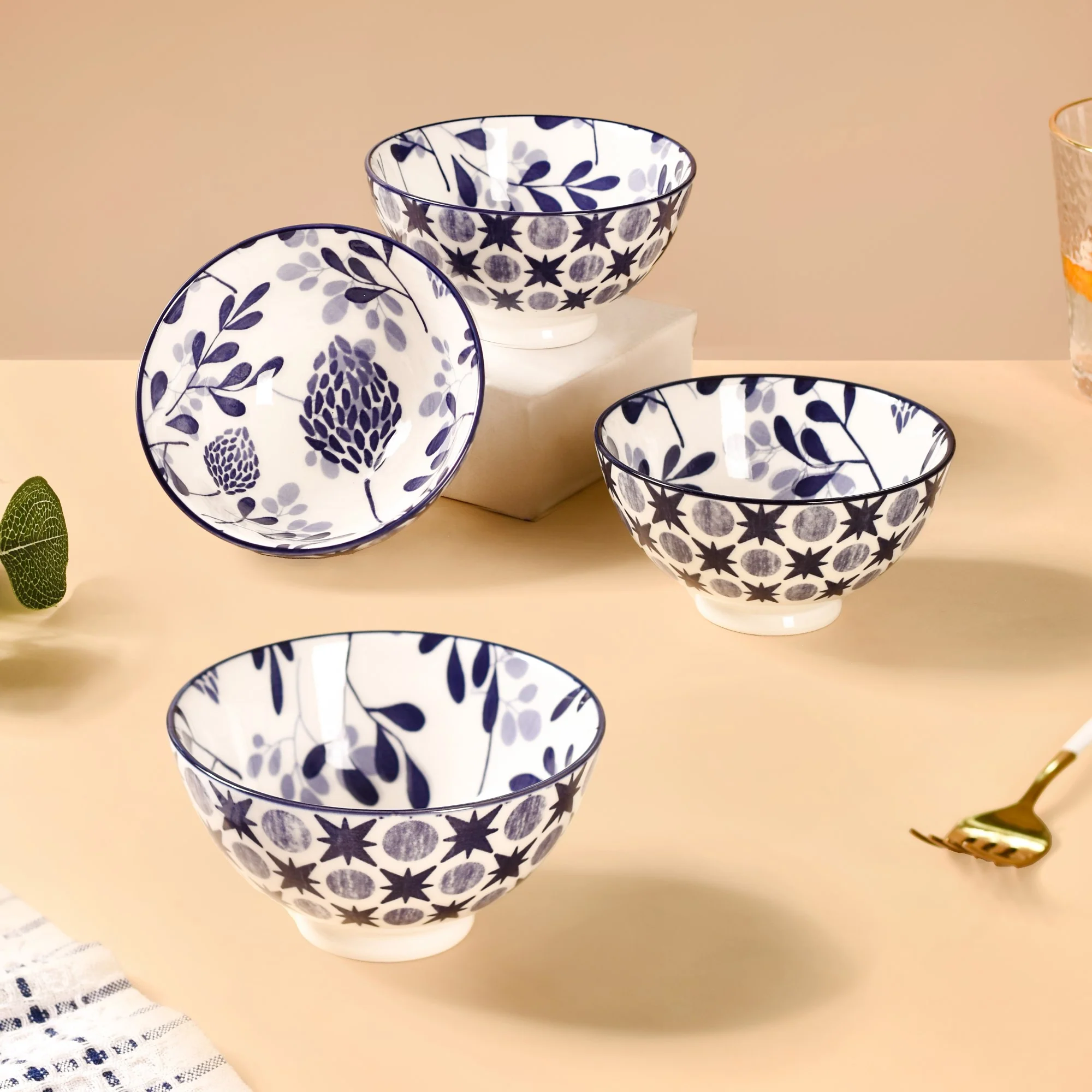 Blue Print Ceramic Snack Bowls Set Of 4 300ml - Image 2