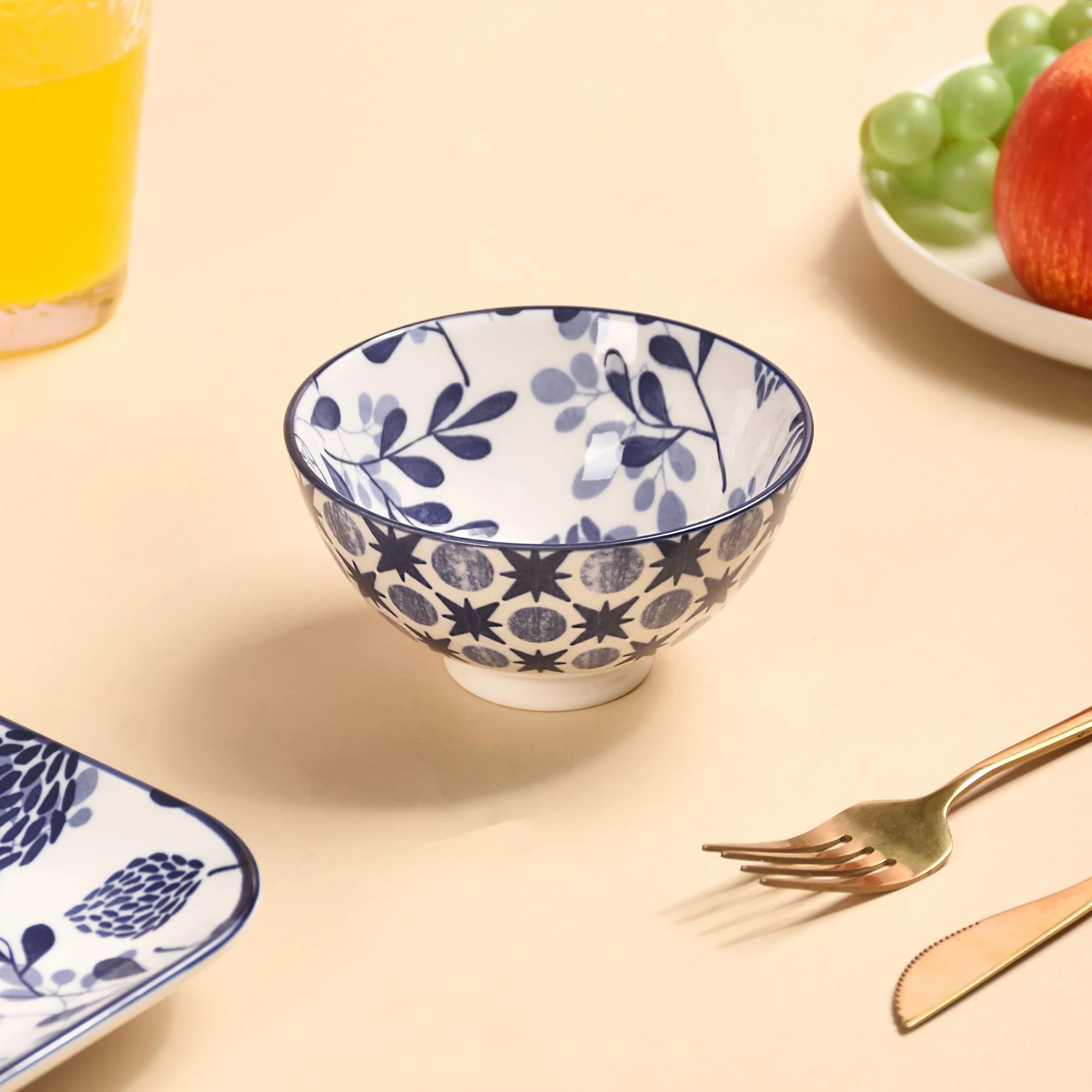 Blue Print Ceramic Snack Bowls Set Of 4 300ml - Image 4