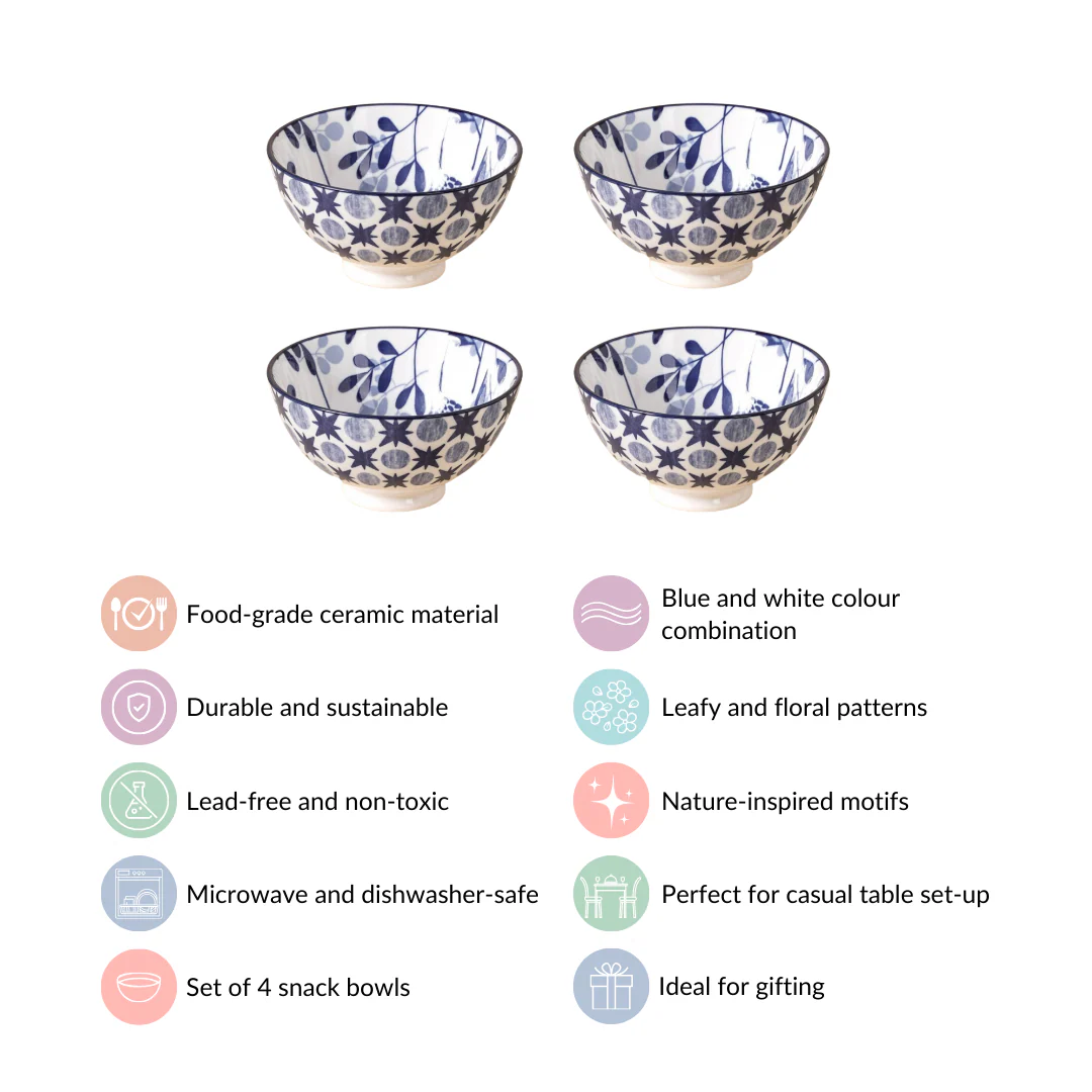 Blue Print Ceramic Snack Bowls Set Of 4 300ml - Image 6