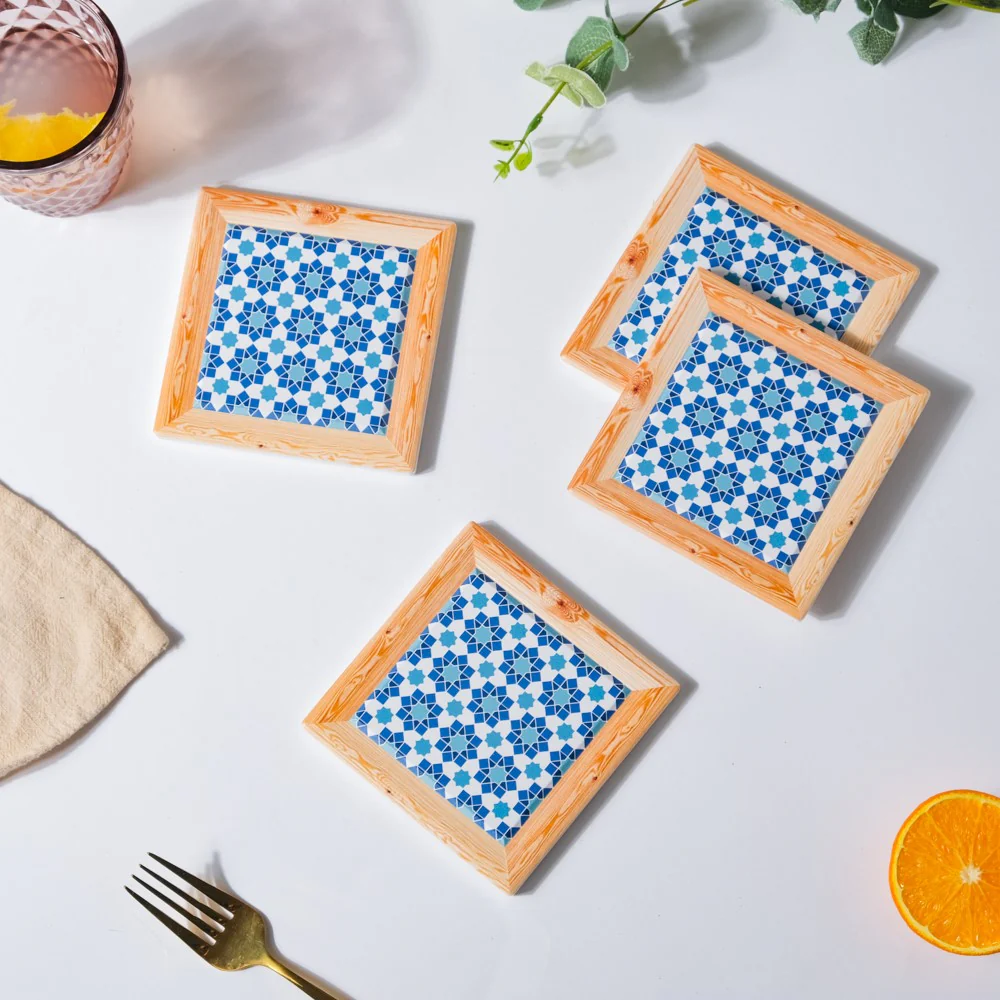 Blue Square Zellij Art Ceramic Coaster Set Of 4 - Image 7
