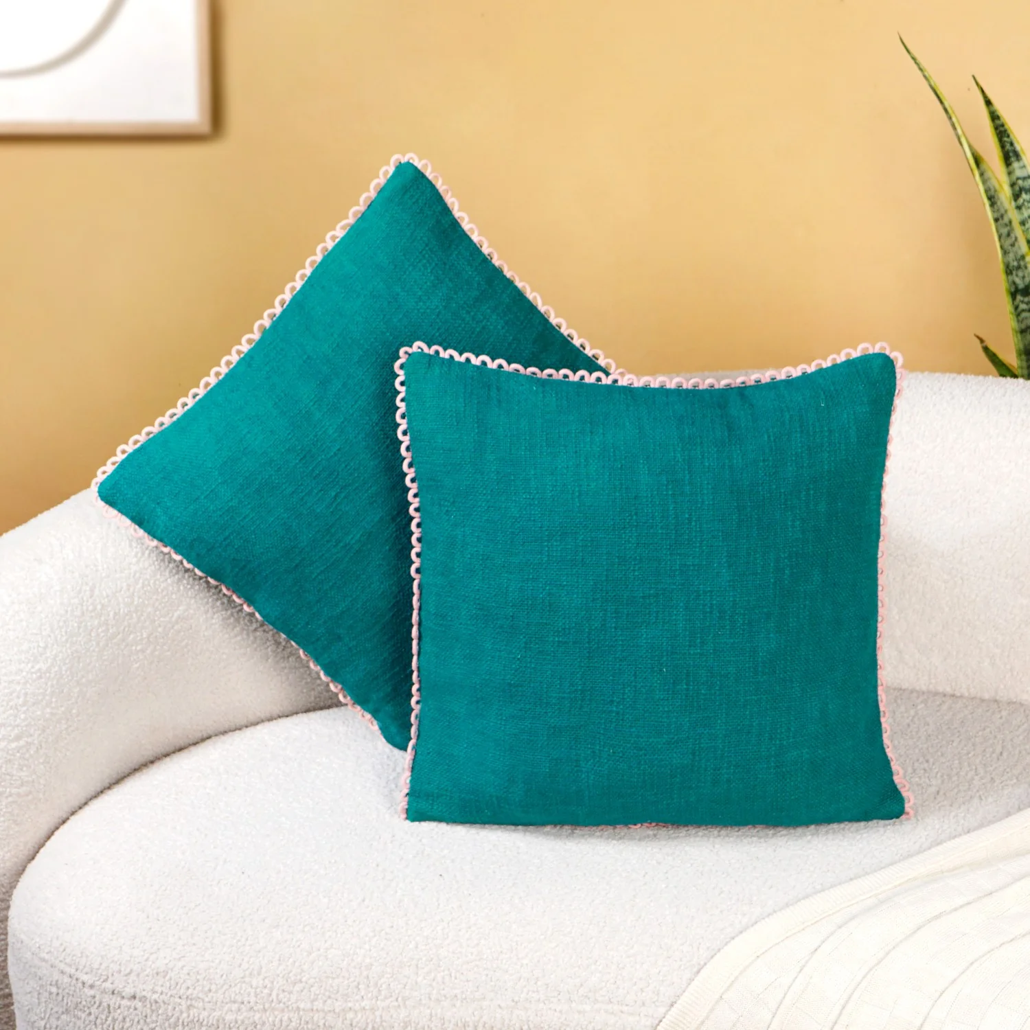 Bluebell Blush Cushion Covers With Looped Edging Set Of 2 - Image 2