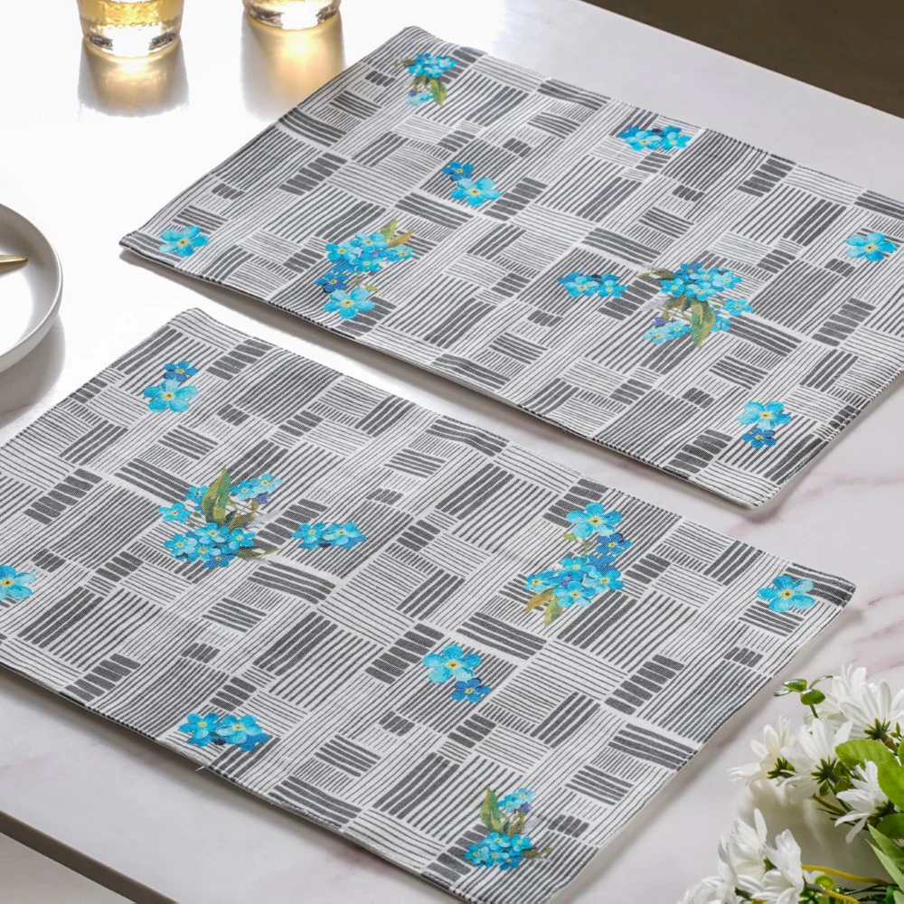 Bluebell Dining Cotton Printed Table Mat Grey Set Of 2 - Image 2