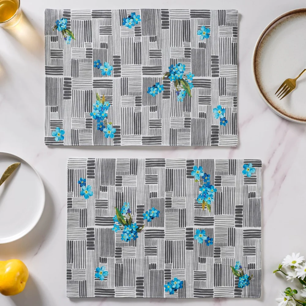 Bluebell Dining Cotton Printed Table Mat Grey Set Of 2 - Image 3