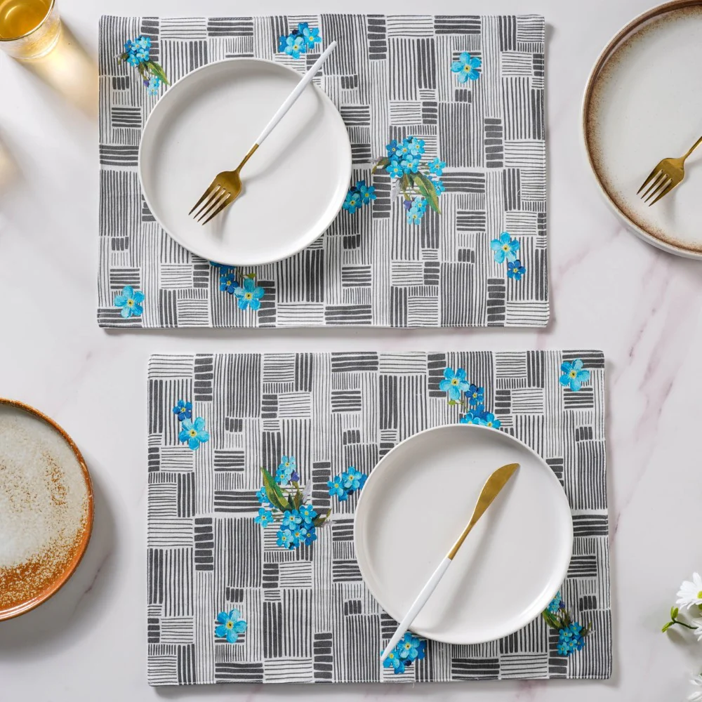 Bluebell Dining Cotton Printed Table Mat Grey Set Of 2 - Image 5