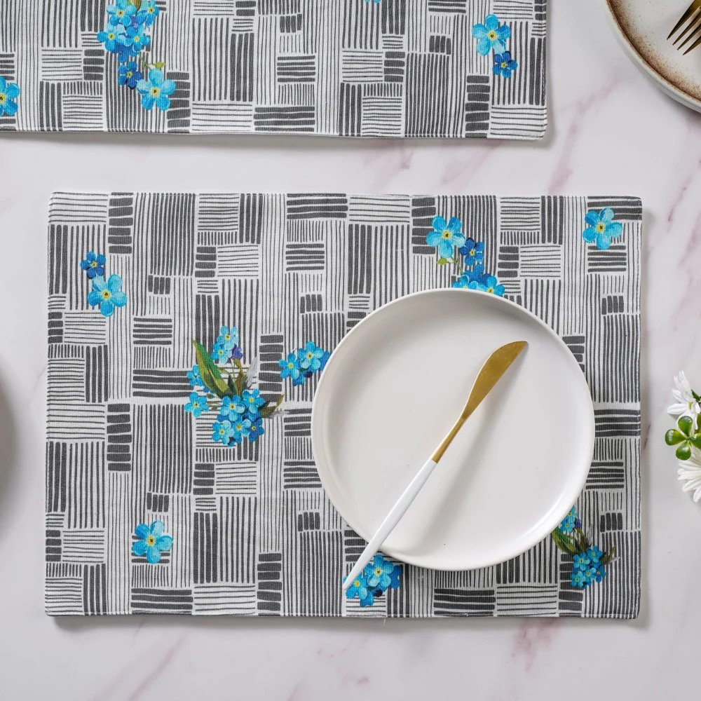 Bluebell Dining Cotton Printed Table Mat Grey Set Of 2 - Image 8