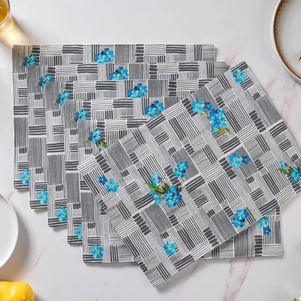 Bluebell Dining Cotton Printed Table Mat Grey Set Of 6 - Image 2