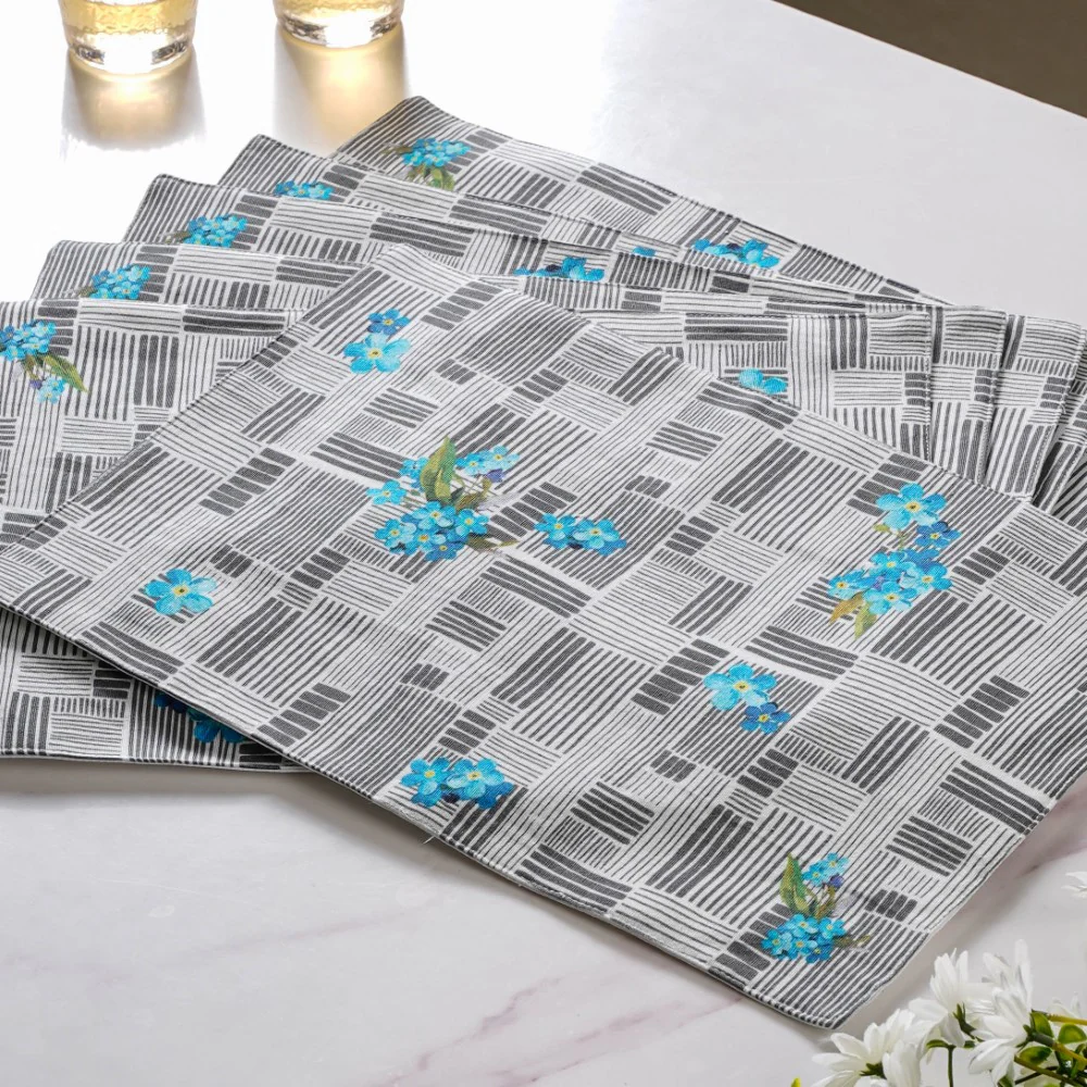 Bluebell Dining Cotton Printed Table Mat Grey Set Of 6 - Image 4