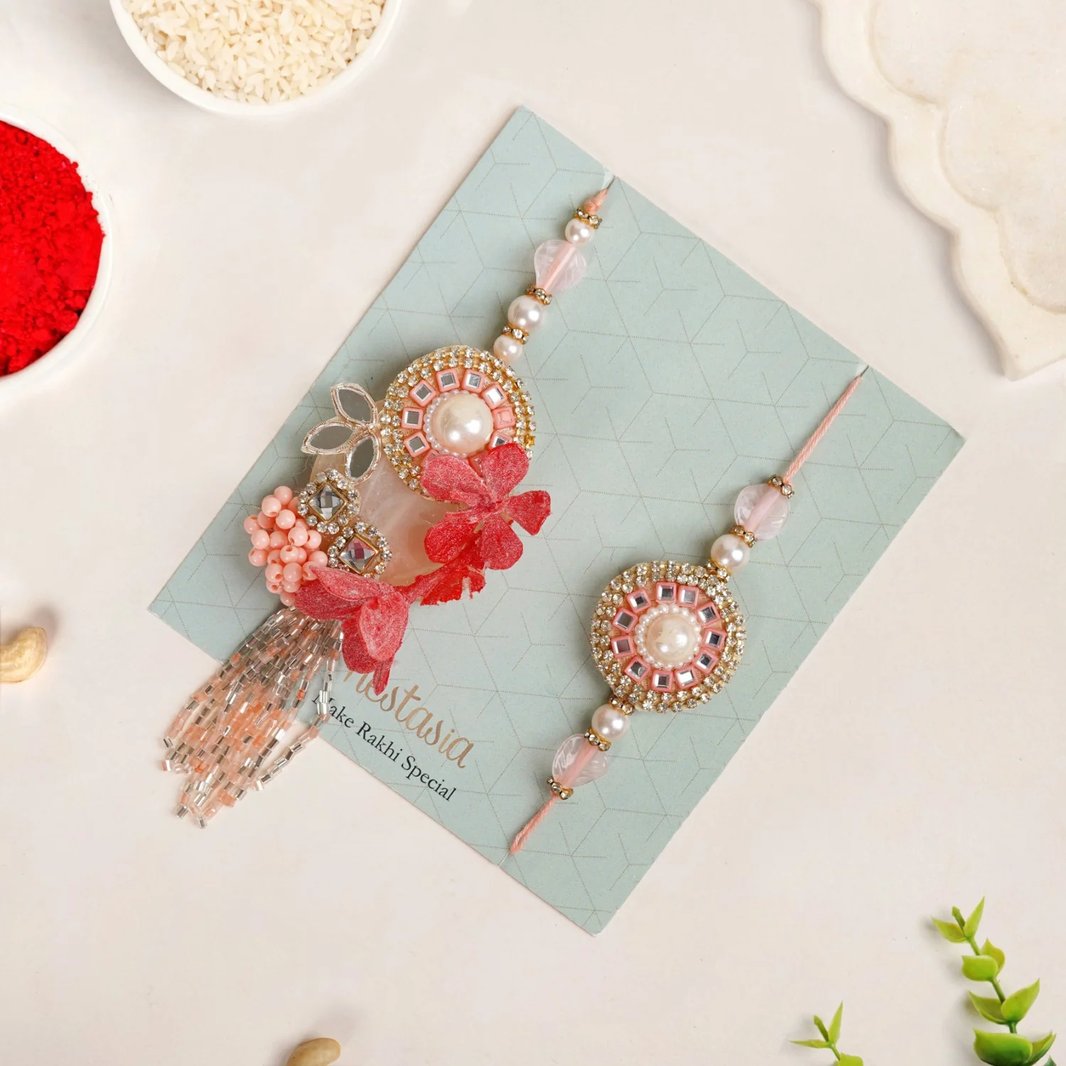 Blush Blossom Rakhi Lumba Set - Image 6