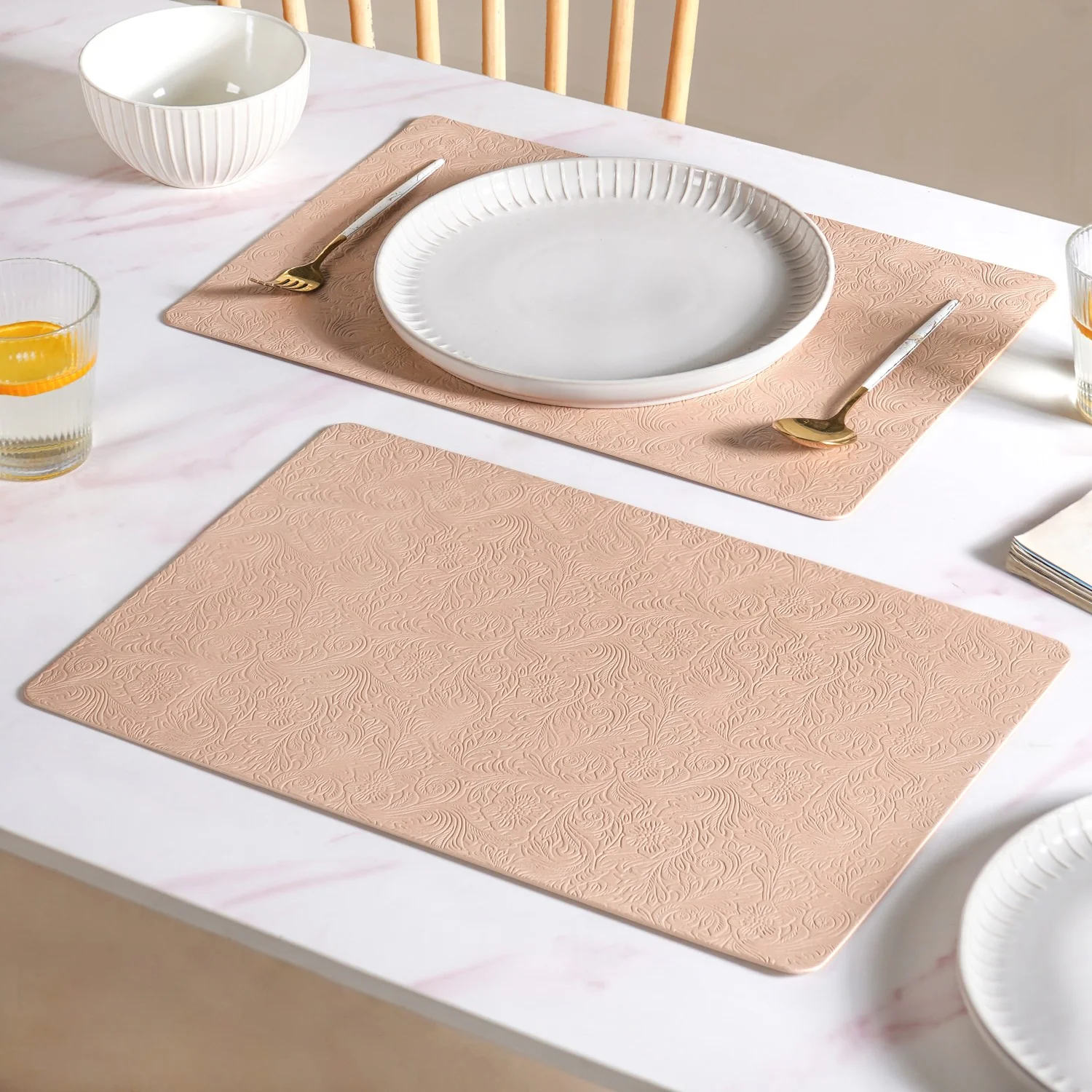 Blush Peach Embossed Table Mat Set Of 6 - Image 3