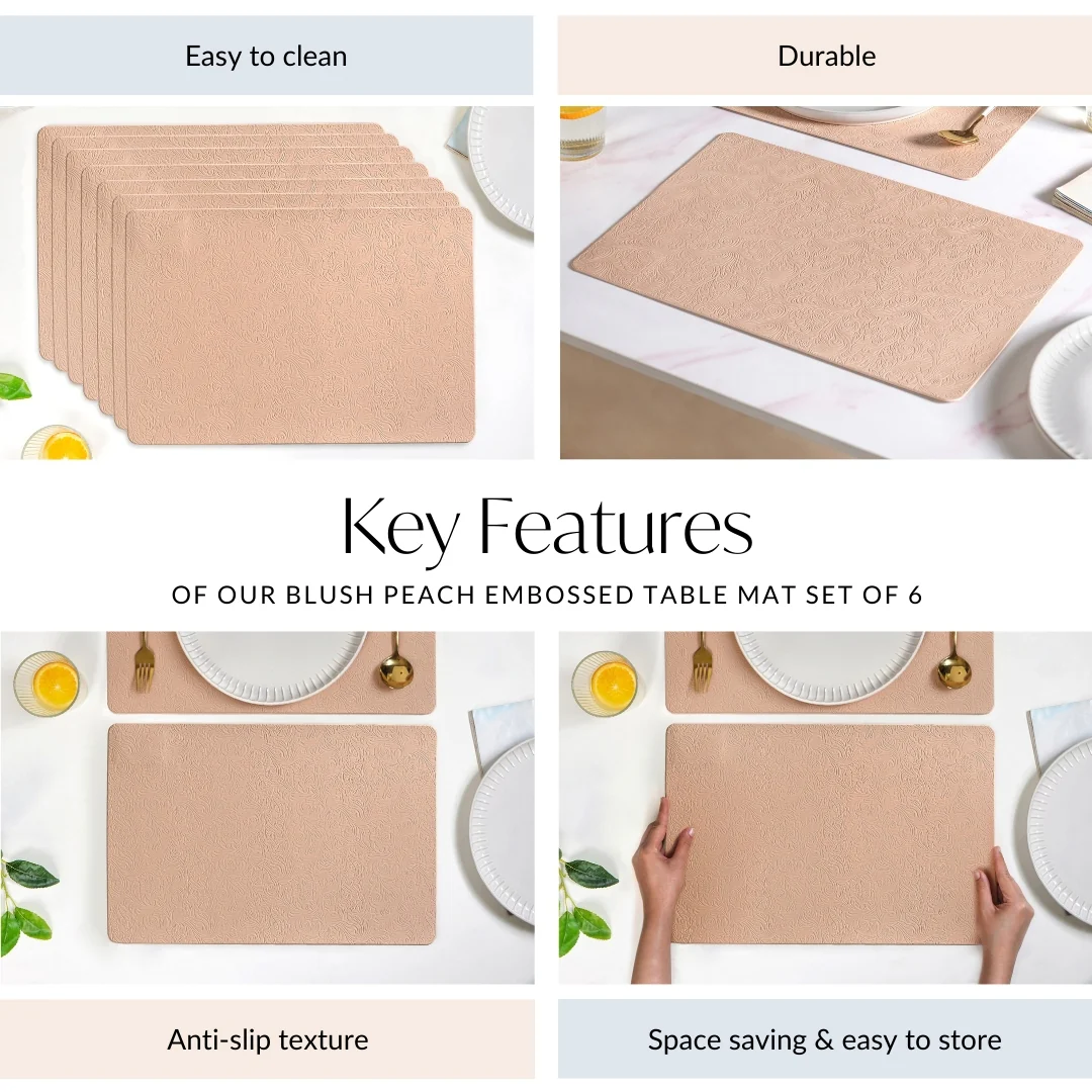 Blush Peach Embossed Table Mat Set Of 6 - Image 5