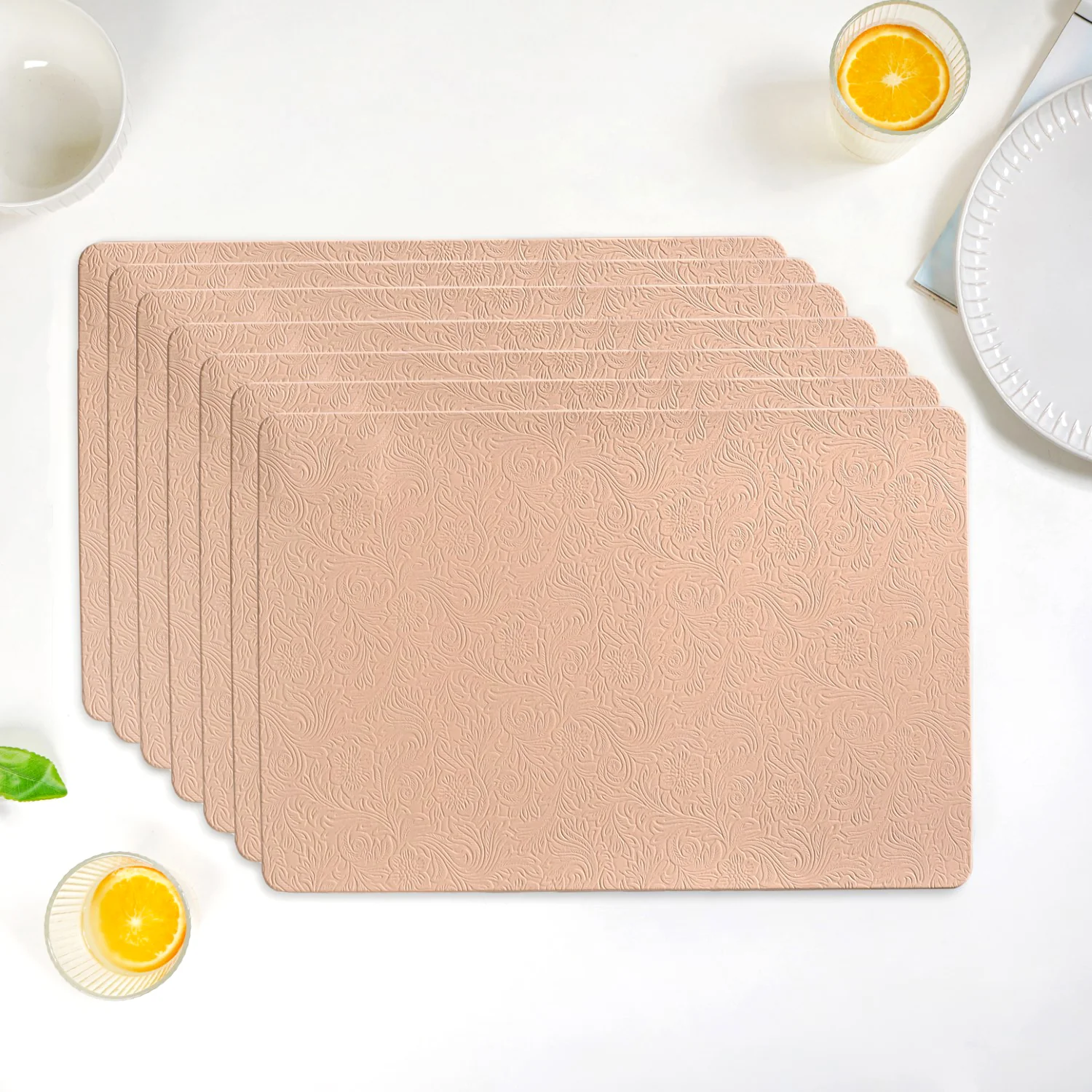 Blush Peach Embossed Table Mat Set Of 6 - Image 7
