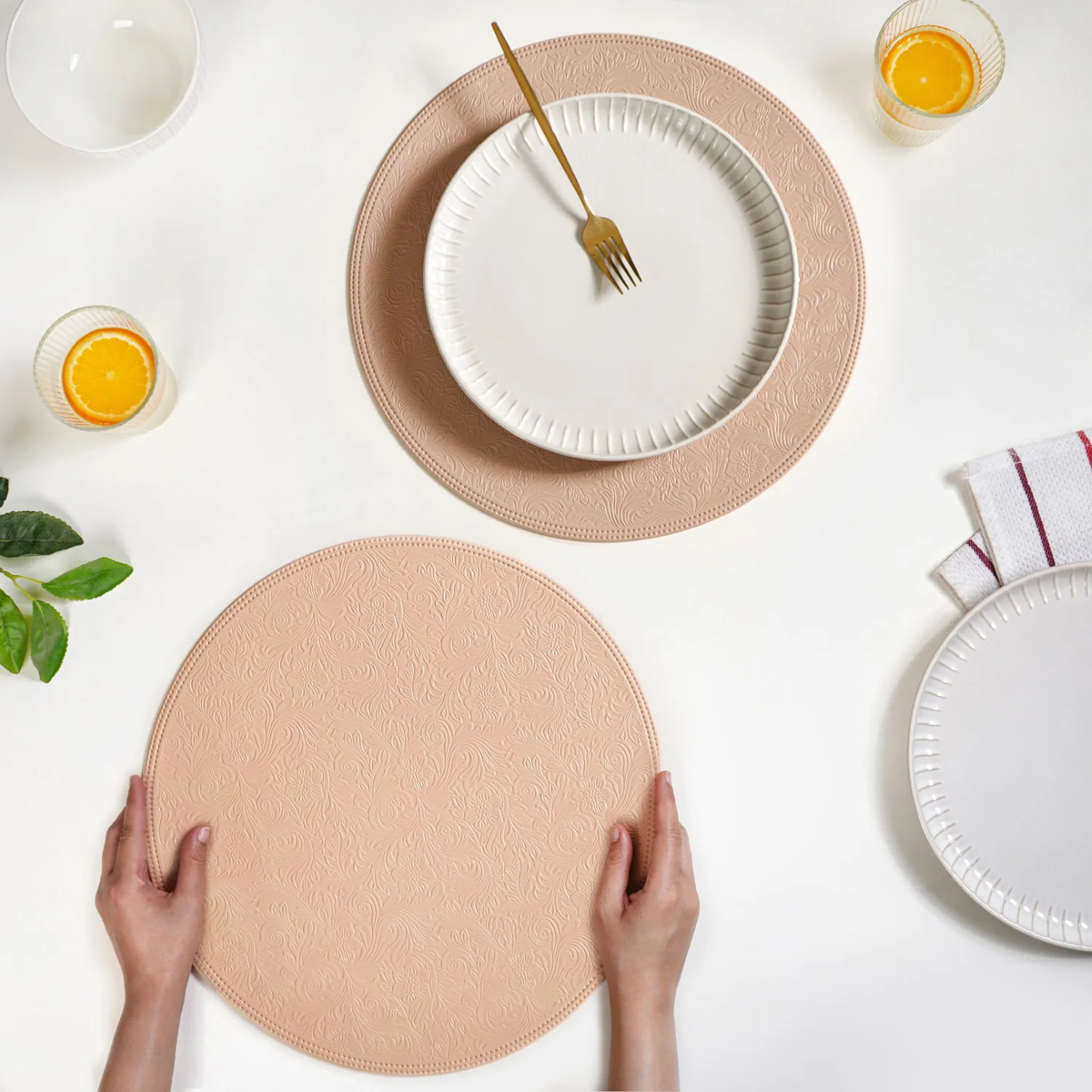 Blush Peach Round Table Mat Set Of 6 - Image 2