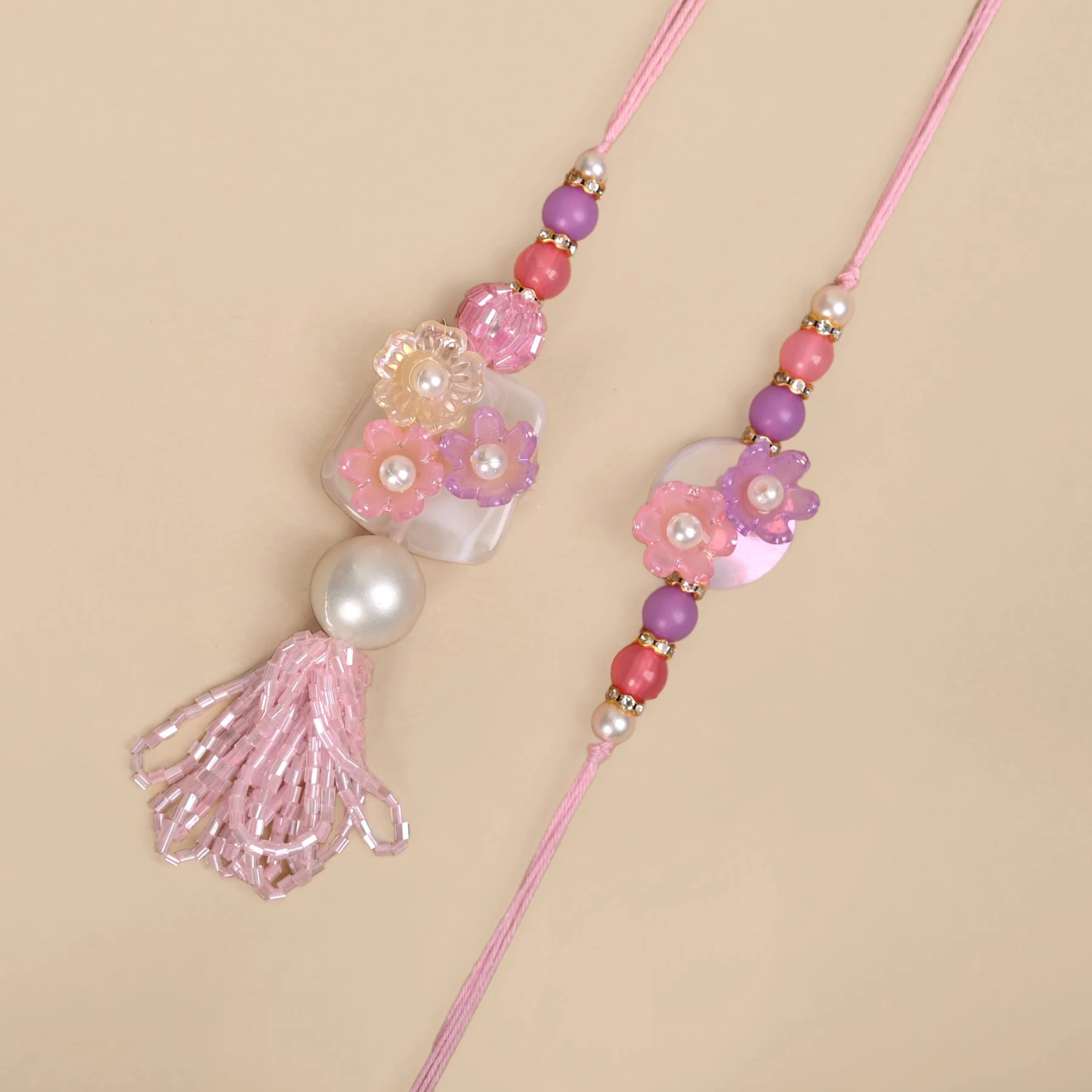 Blush Pink Floral Rakhi Lumba Set