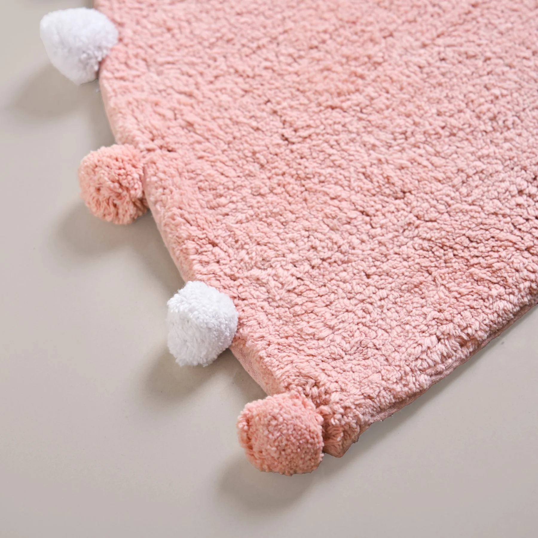 Blush Pink Pom Pom Pure Cotton Anti Slip Floor Mat 88x47cm - Image 4