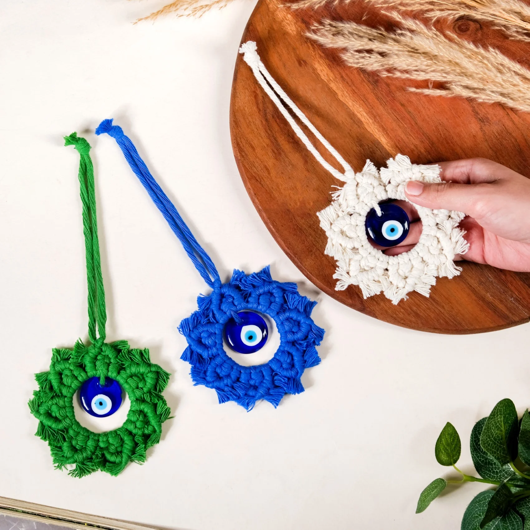 Bohemian Macrame Evil Eye Wall Hanging Set Of 3 - Image 2