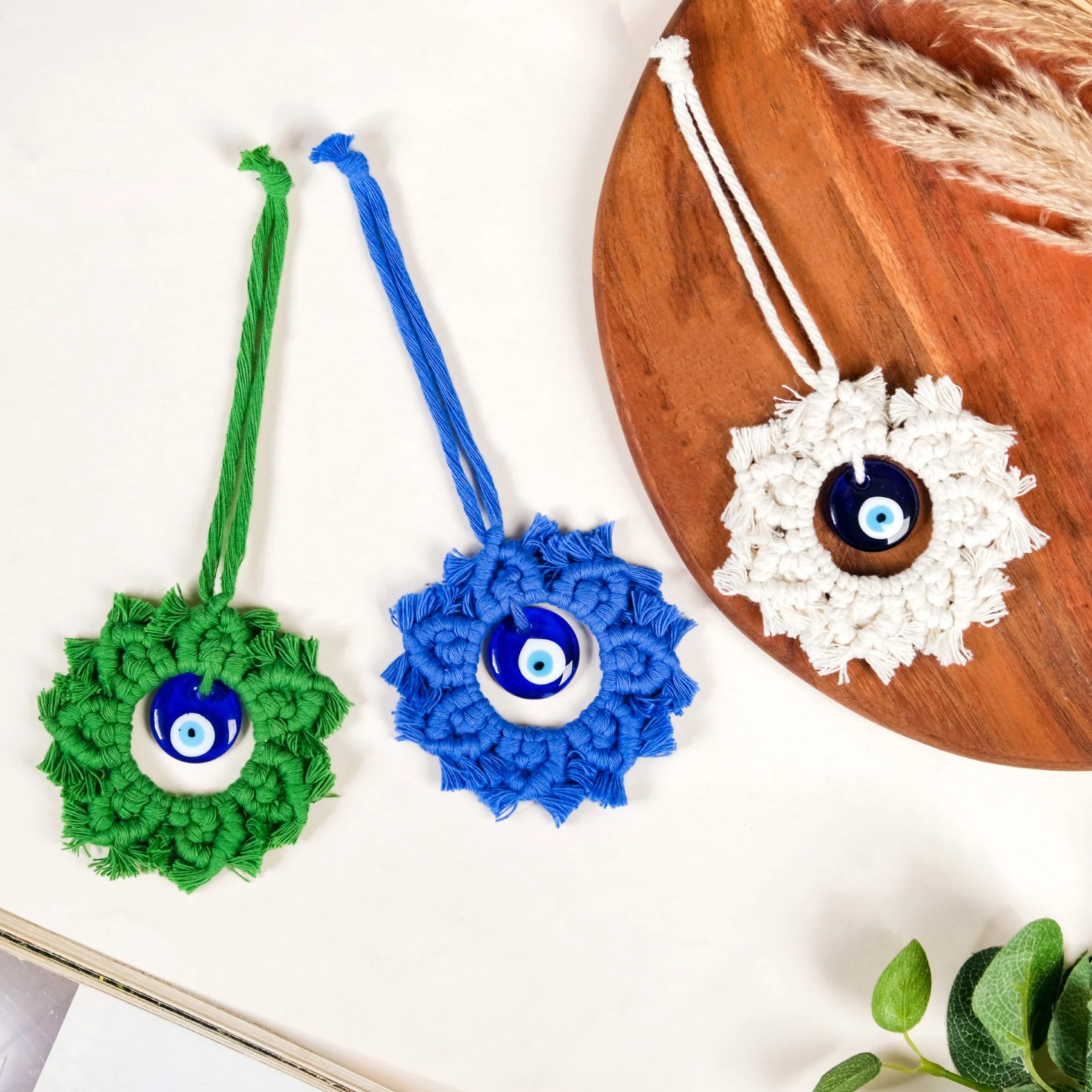 Bohemian Macrame Evil Eye Wall Hanging Set Of 3 - Image 3