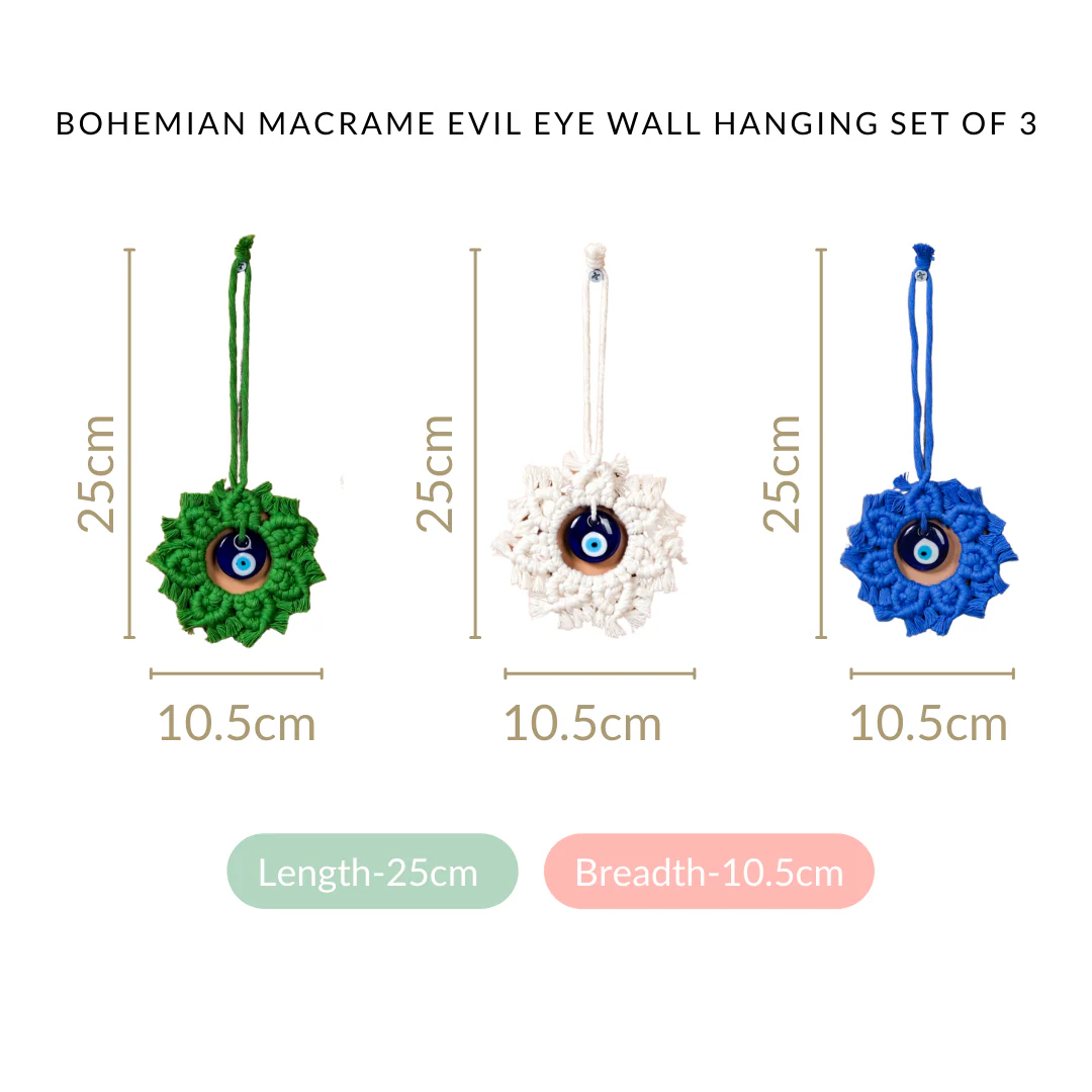 Bohemian Macrame Evil Eye Wall Hanging Set Of 3 - Image 4