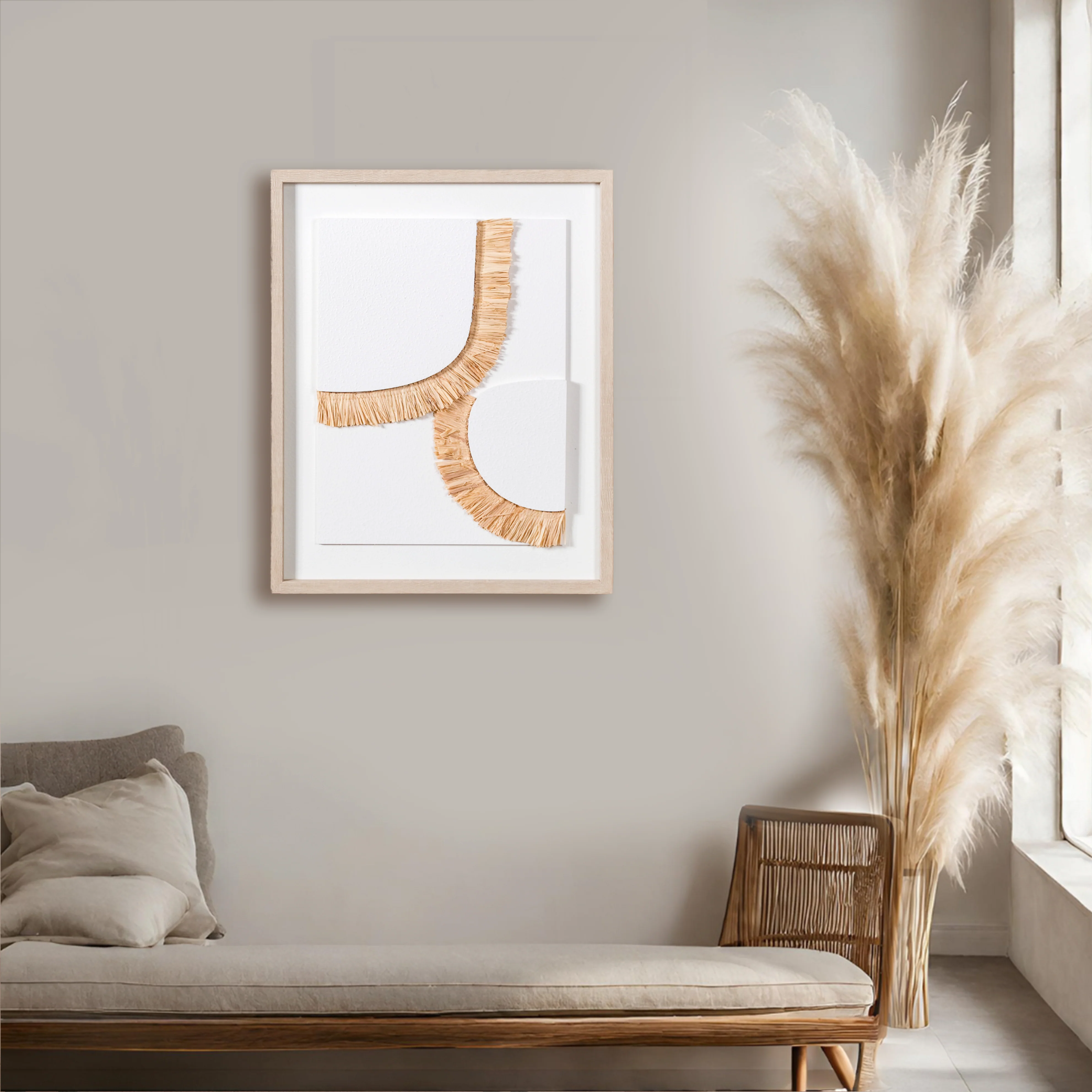 Boho Inspired 3D Raffia Wall Art With Frame 20x16 Inch - Image 3