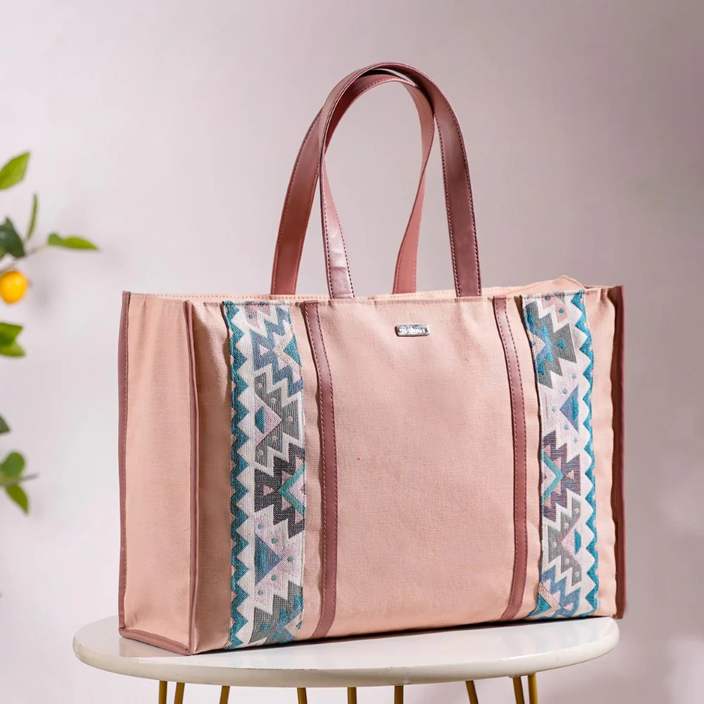 Boho Shopper Bag Pink Large 17 X 12 Inch - Image 7