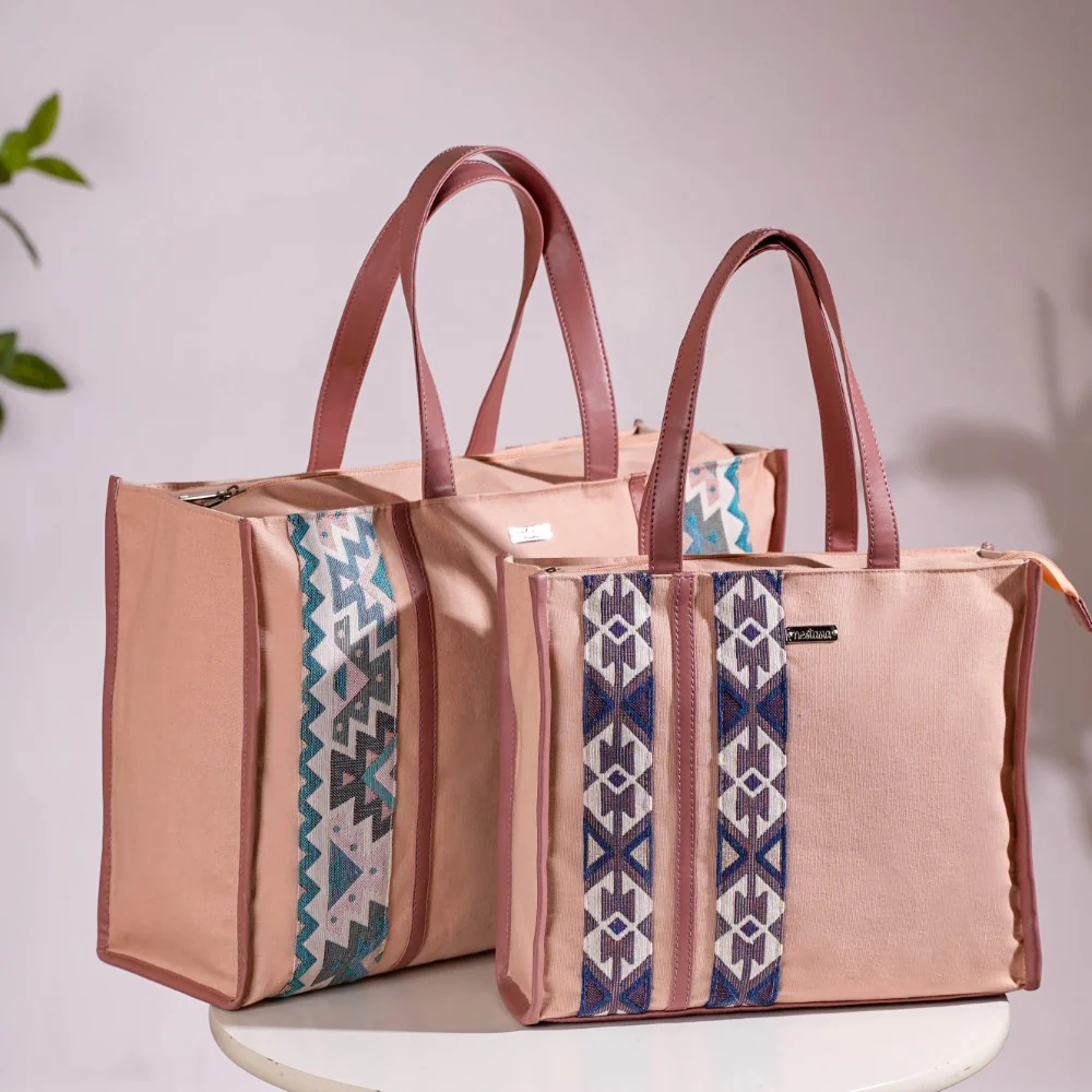 Boho Shopper Bag Pink Set Of 2 - Image 2