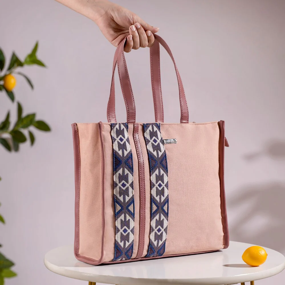 Boho Shopper Bag Pink Small 12 x 10 Inch - Image 3