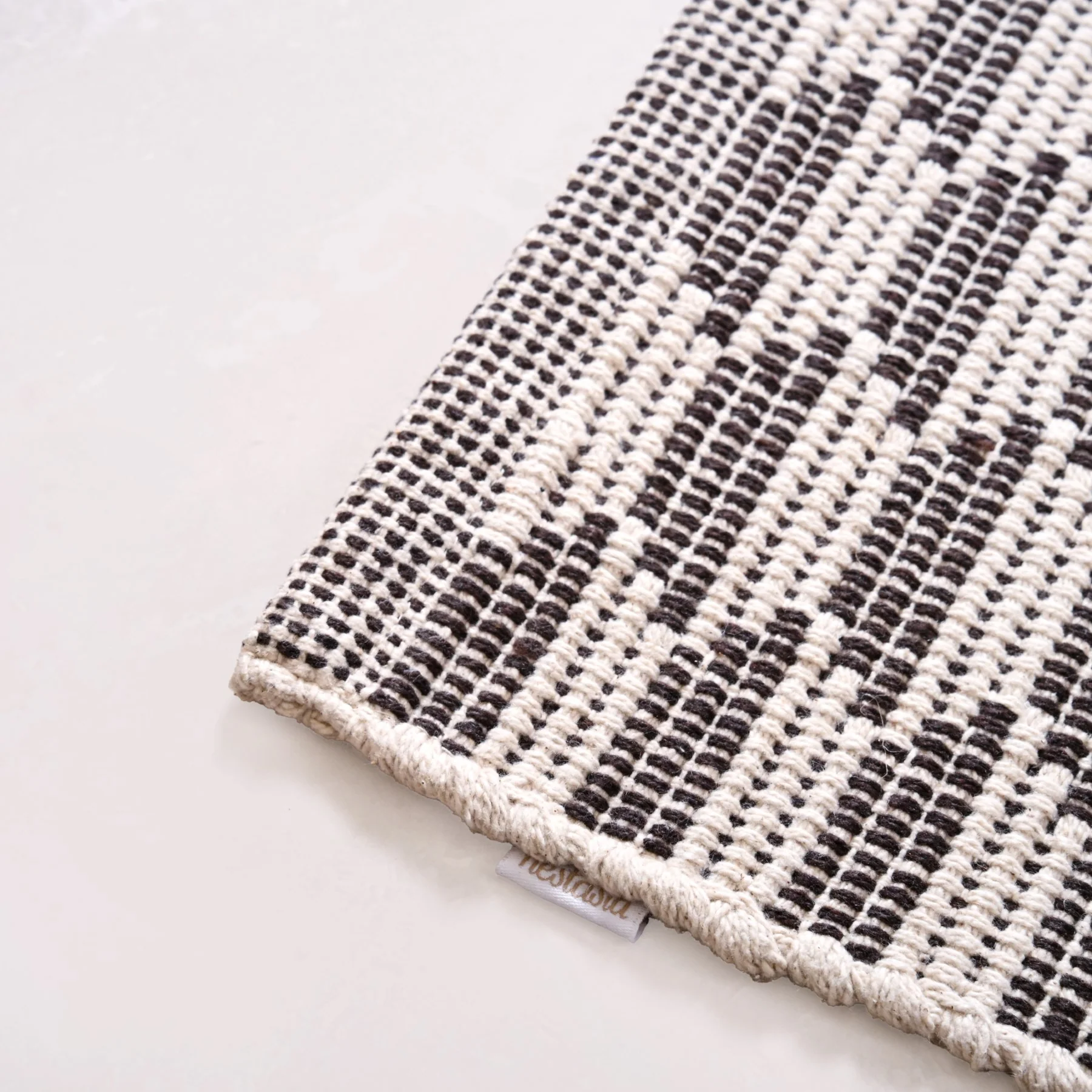 Boho Weave Floor Runner Cotton Mat Brown White 134x50cm - Image 6