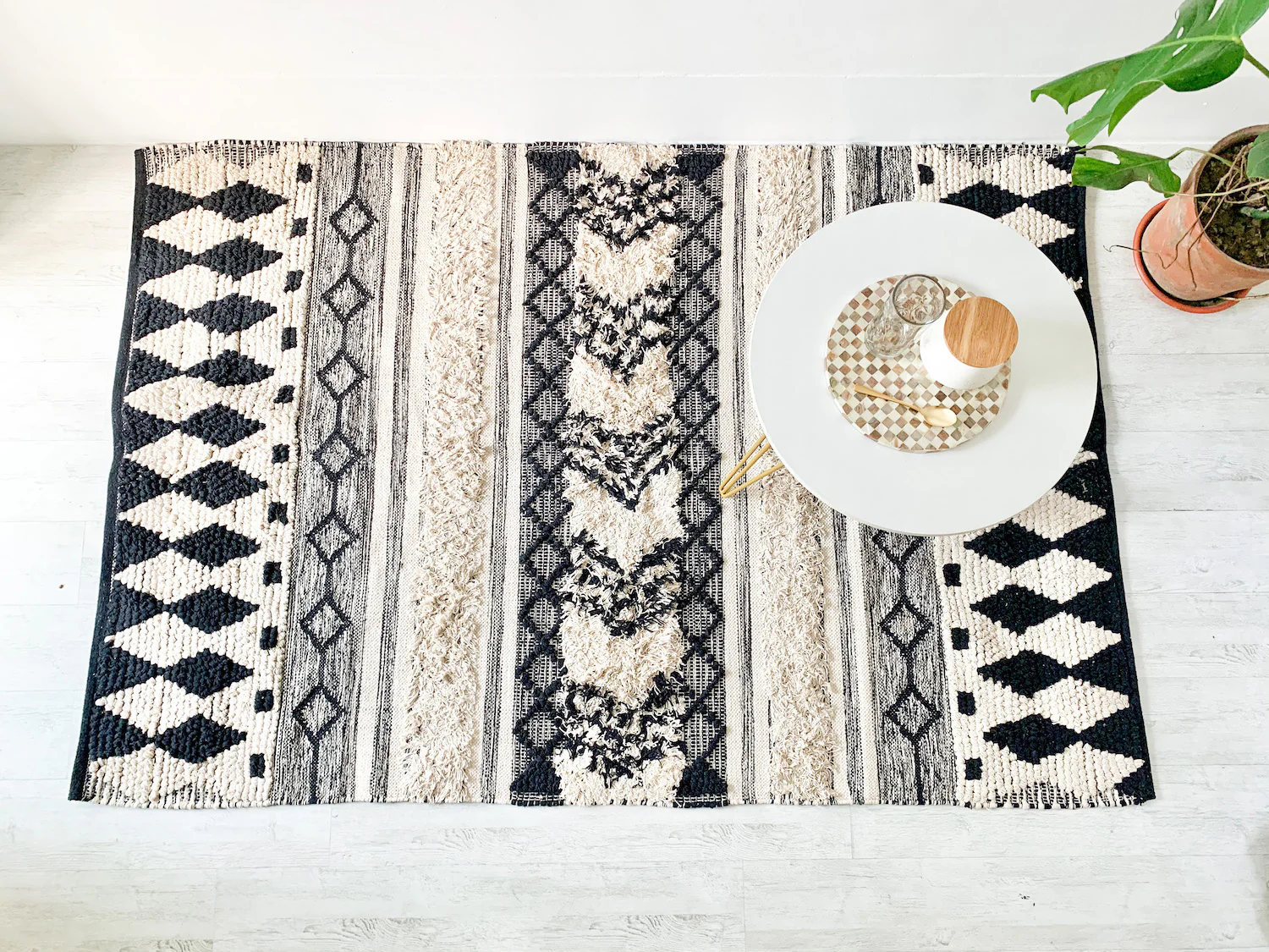 BOHO Avery Hand Woven Rug - Black & Beige - Image 2