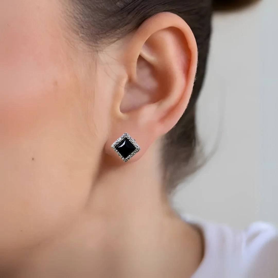 Bold Black Silver Studs - Image 5