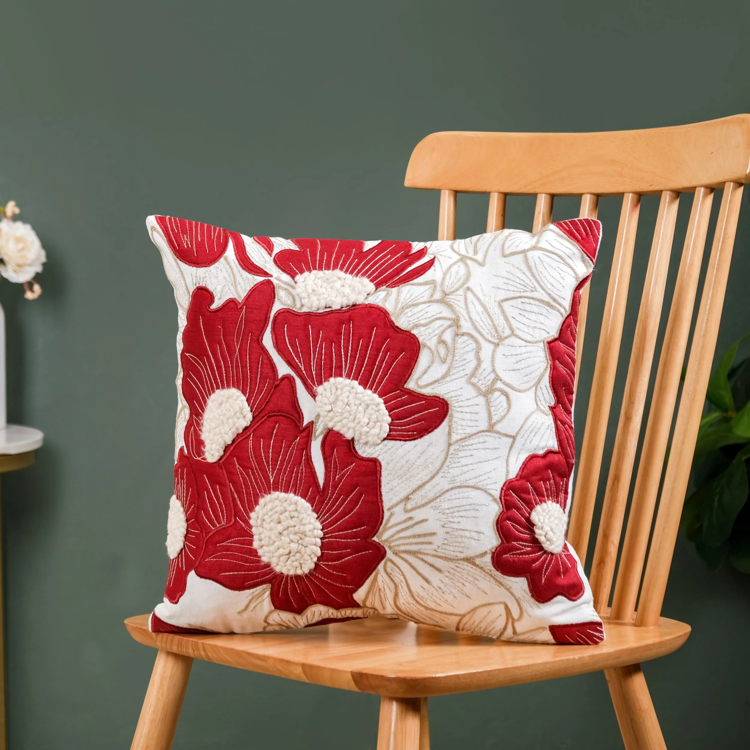 Bold Flower Applique Couch Cushion Cover 16x16 Inch