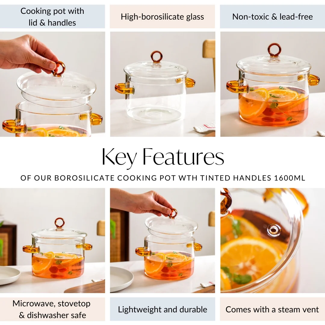 Borosilicate Cooking Pot With Amber Handles 1600ml - Image 5