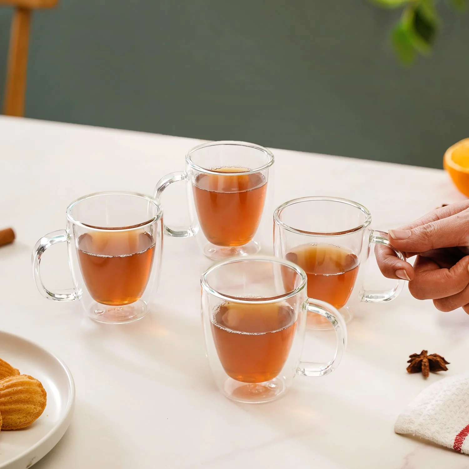 Borosilicate Double Wall Glass Tea Mug Set Of 4 180ml - Image 2