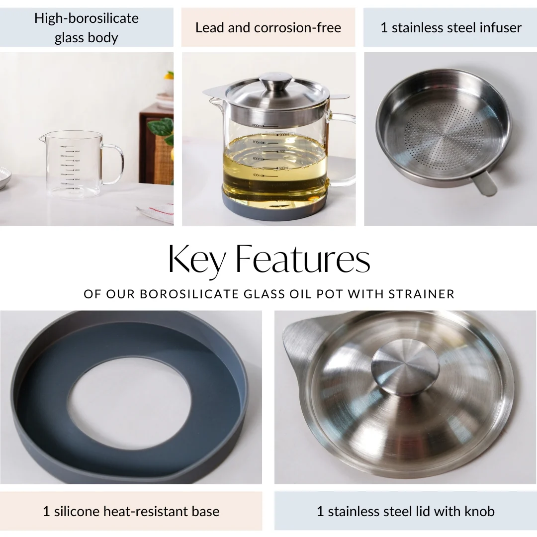 Borosilicate Glass Oil Pot With Strainer 1000ml - Image 5