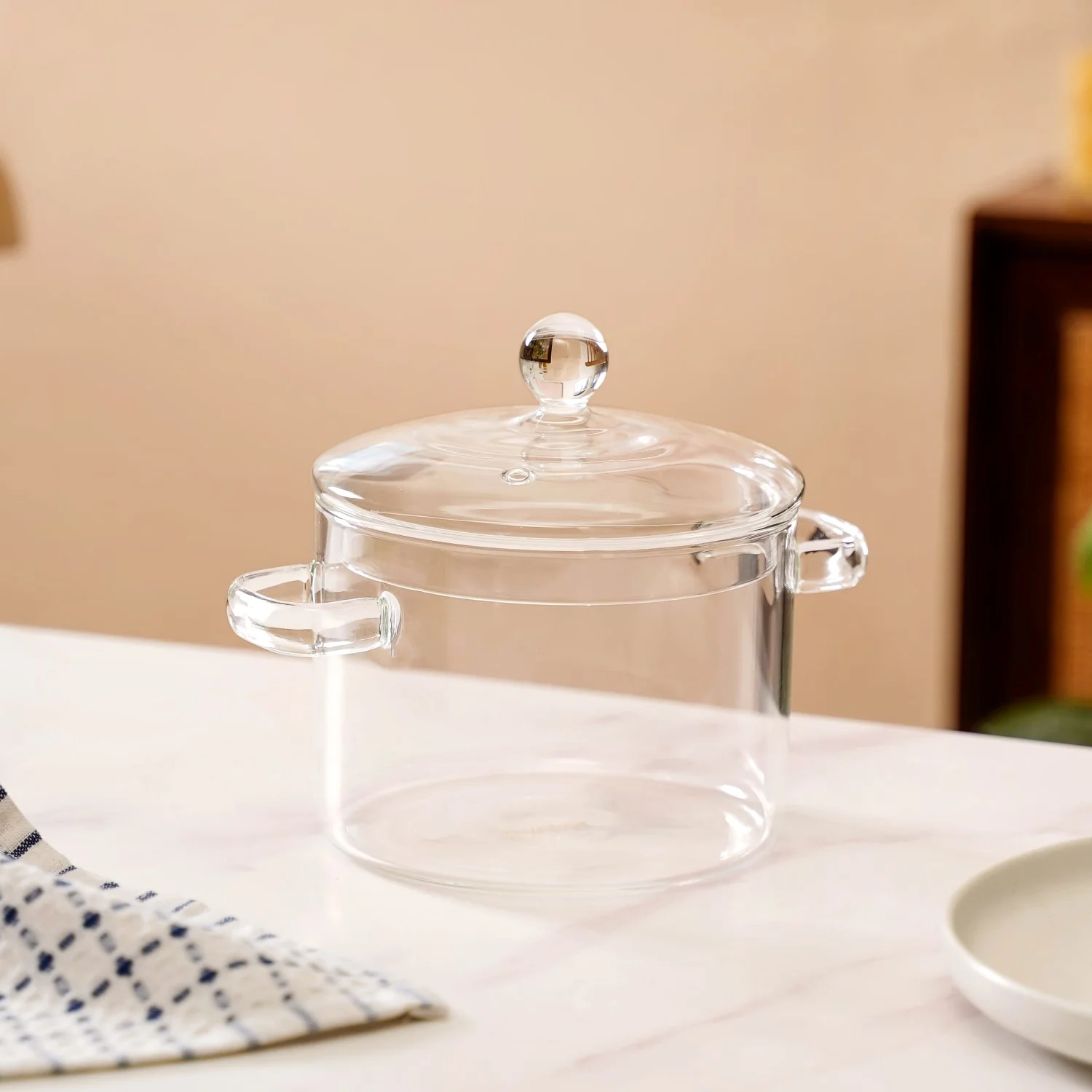 Borosilicate Stovetop Glass Cooking Pot With Lid 1300ml - Image 3