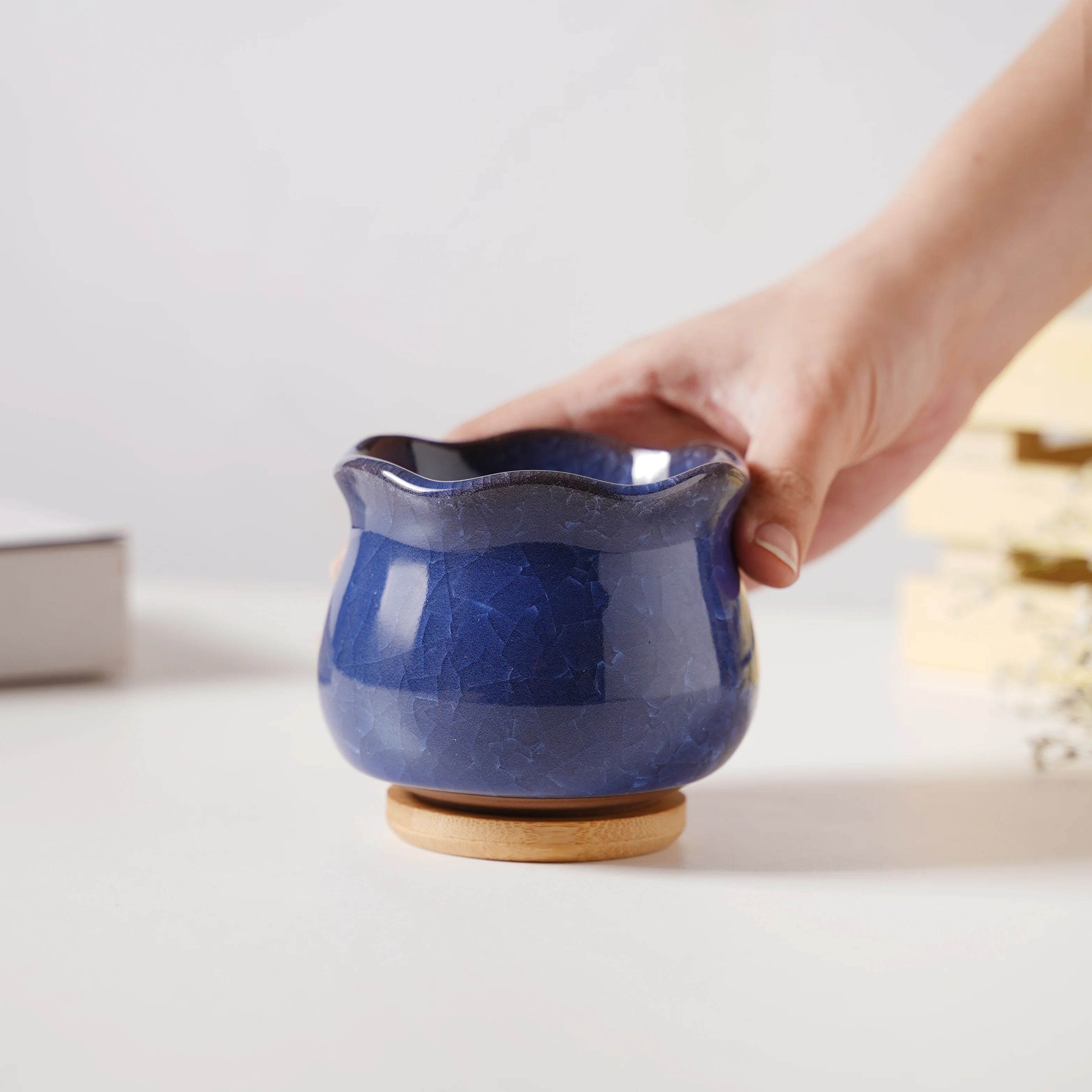 Botanica Azure Ceramic Planter With Coaster - Image 2
