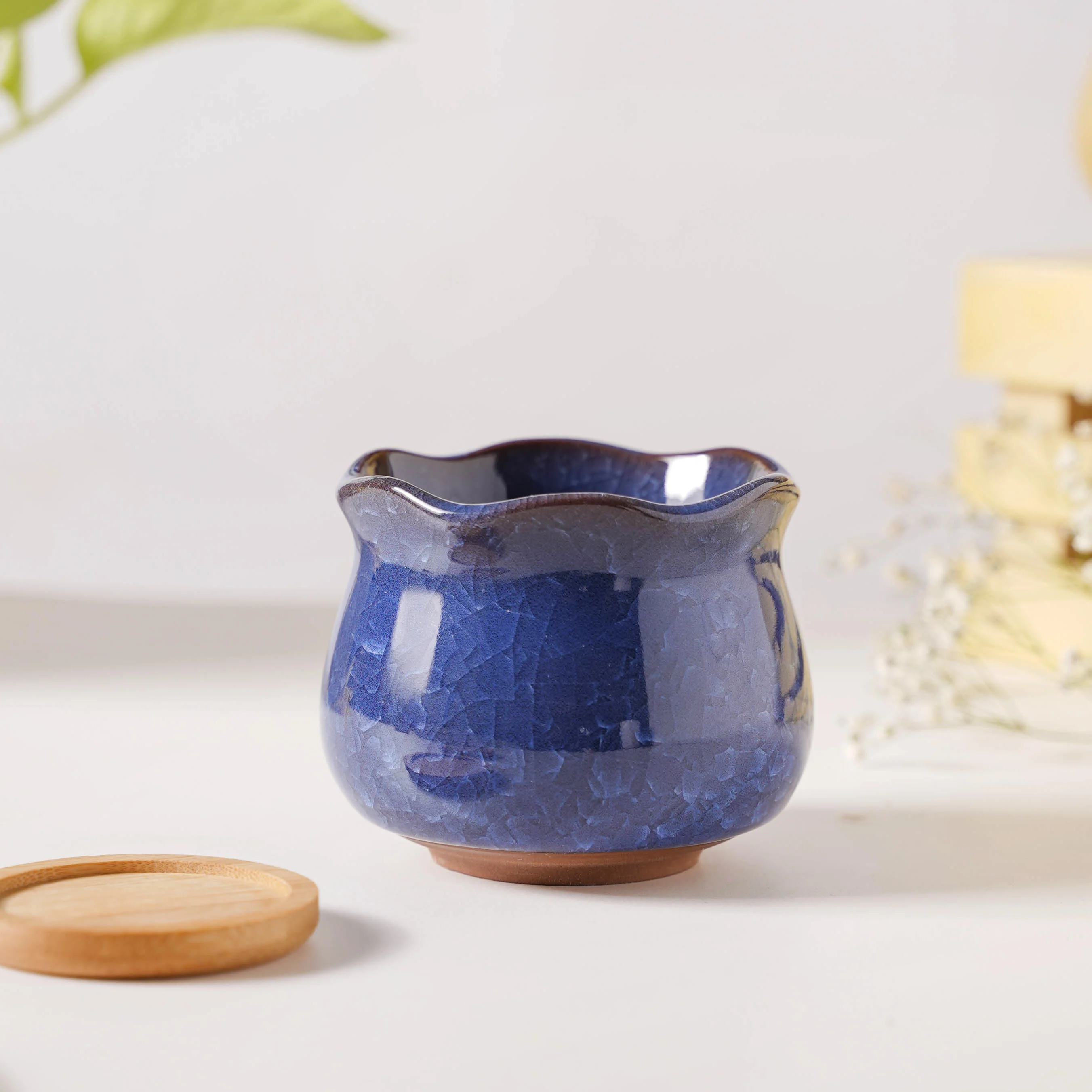 Botanica Azure Ceramic Planter With Coaster - Image 5