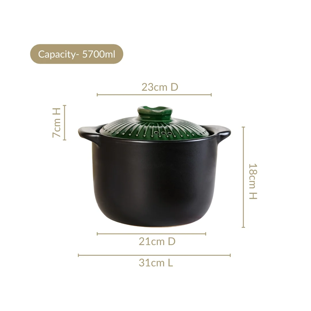Botanica Ceramic Cooking Pot With Lid Green 5700ml - Image 3