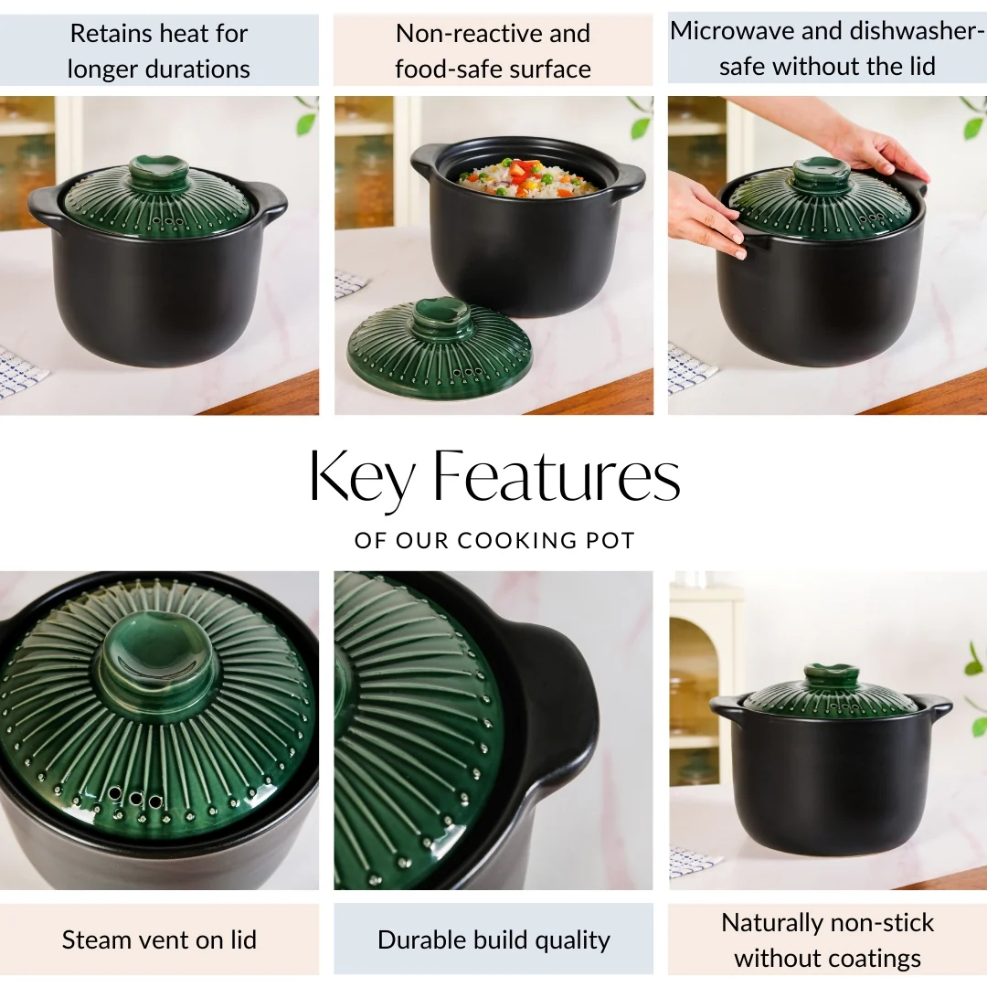 Botanica Ceramic Cooking Pot With Lid Green 5700ml - Image 4