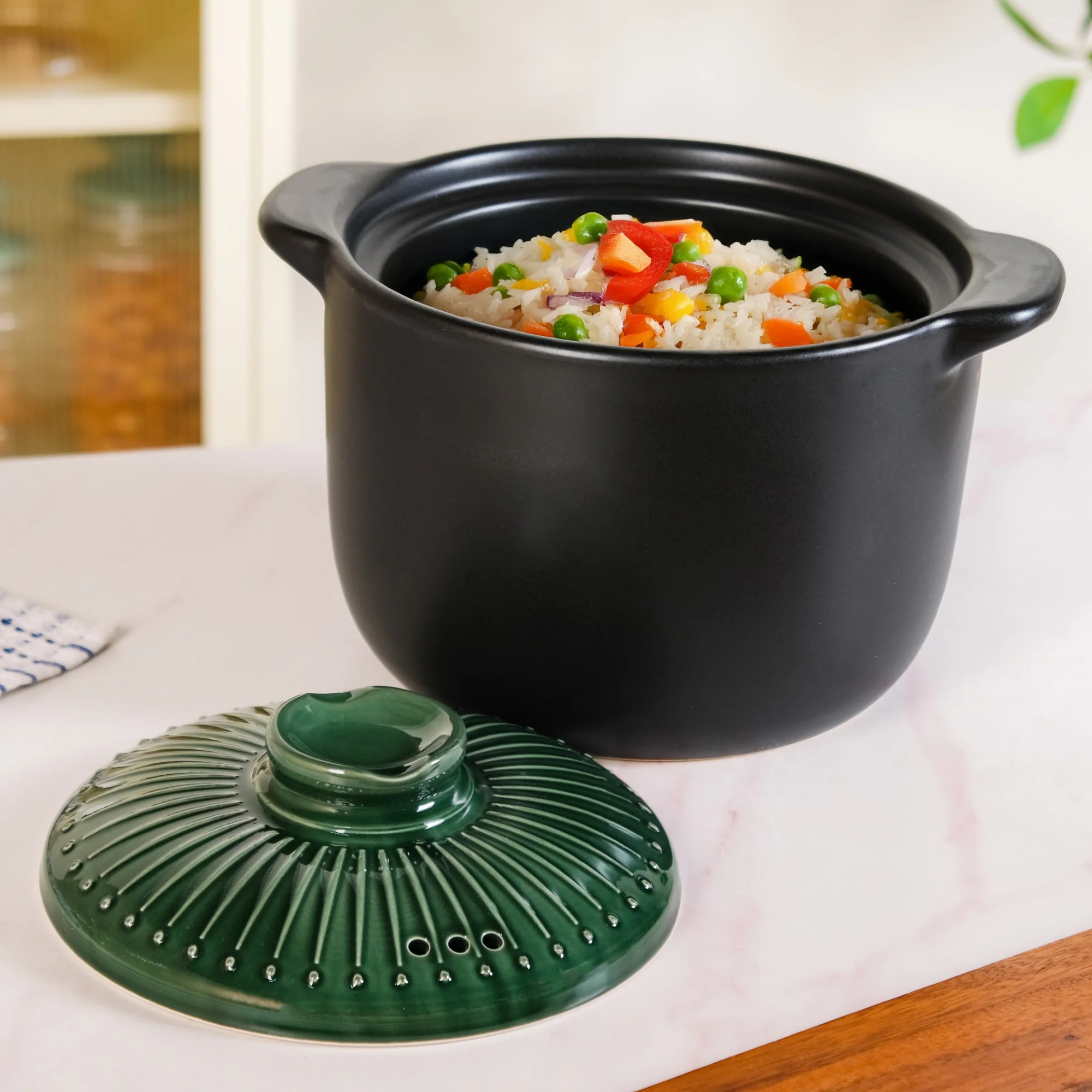Botanica Ceramic Cooking Pot With Lid Green 5700ml - Image 8