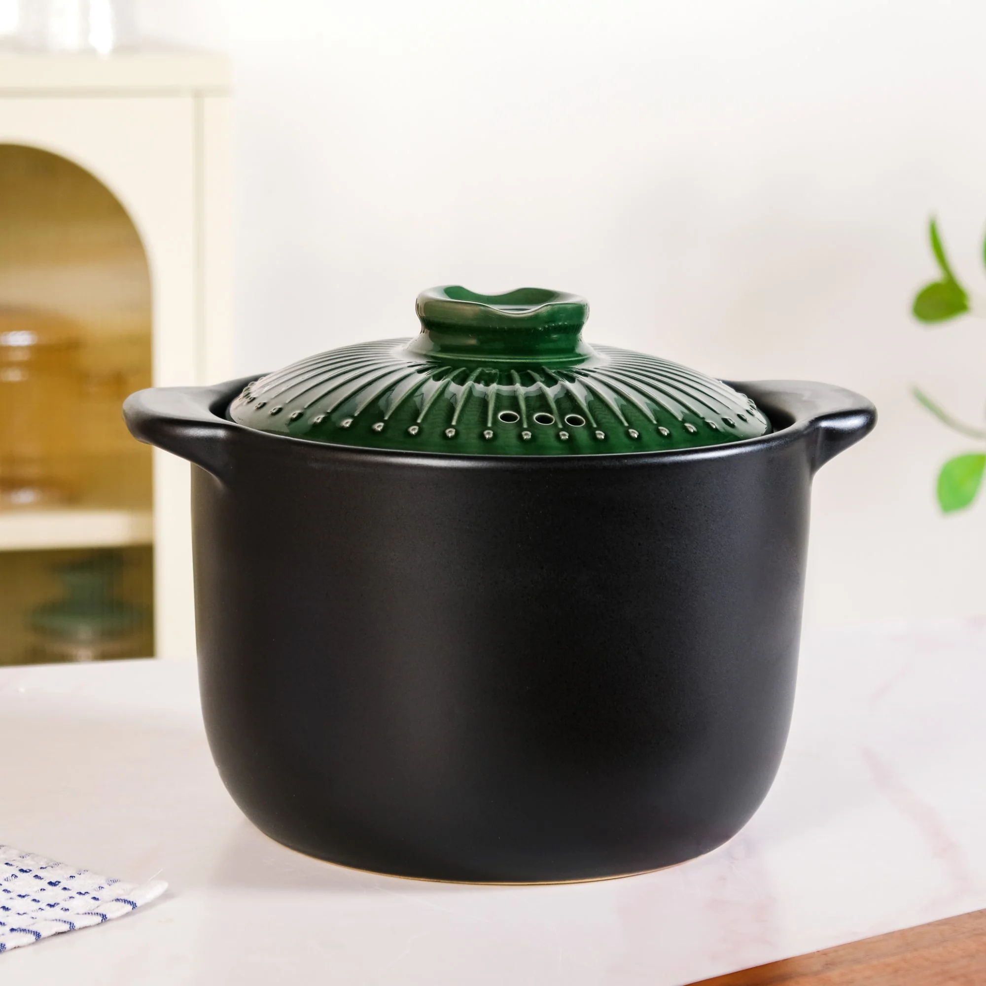 Botanica Ceramic Cooking Pot With Lid Green 5700ml - Image 9