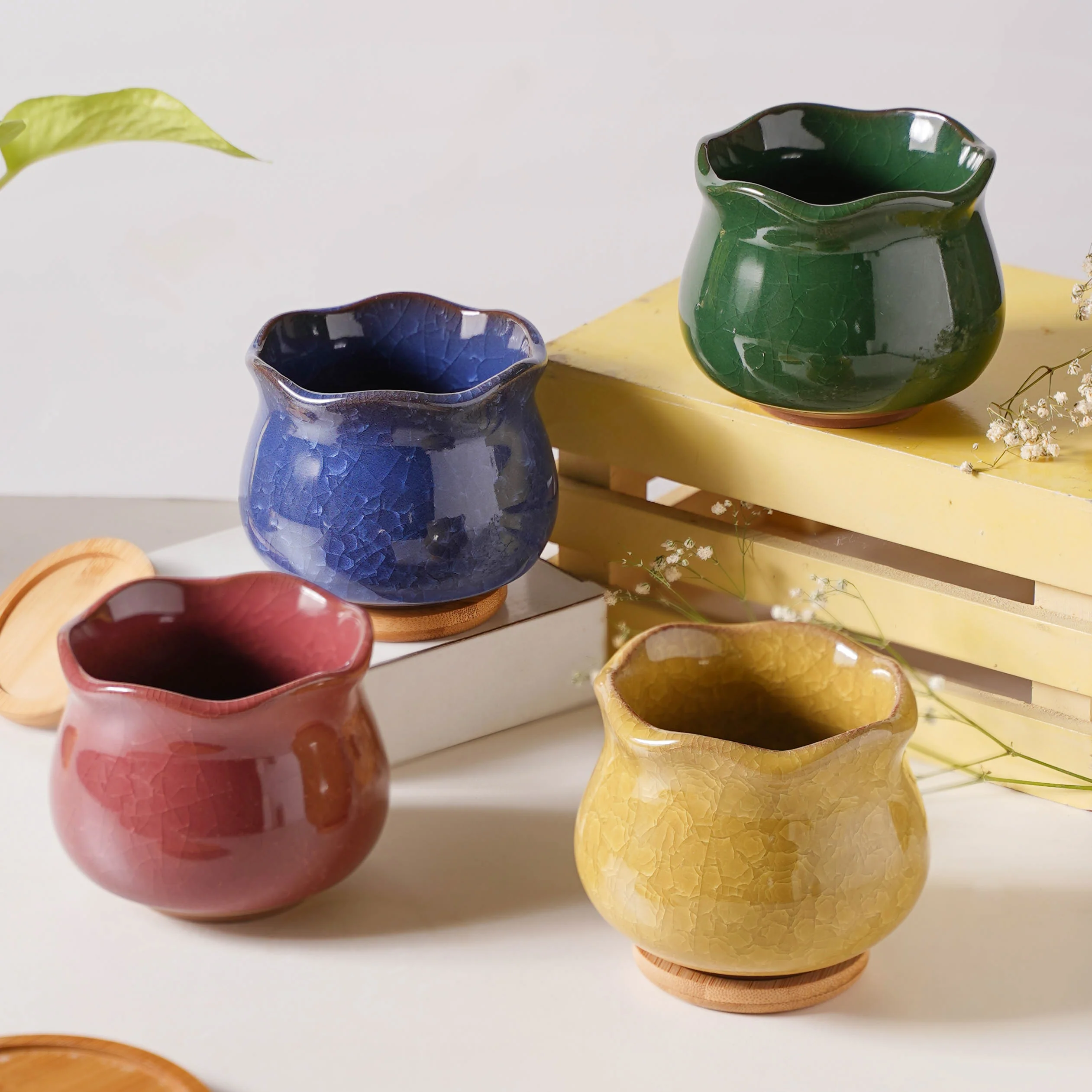 Botanica Ochre Ceramic Planter With Coaster - Image 9