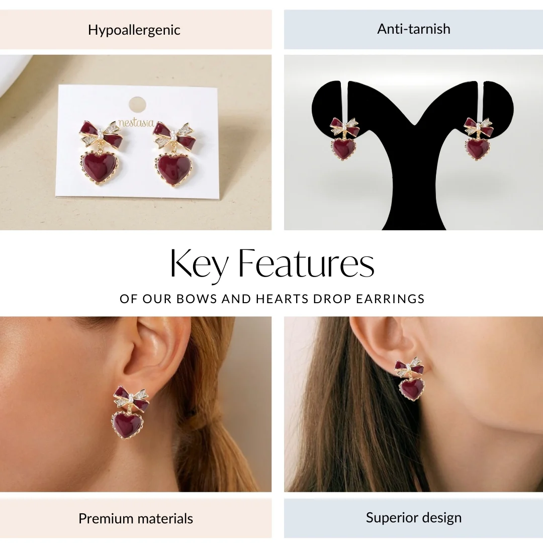 Bows And Hearts Drop Earrings - Image 4