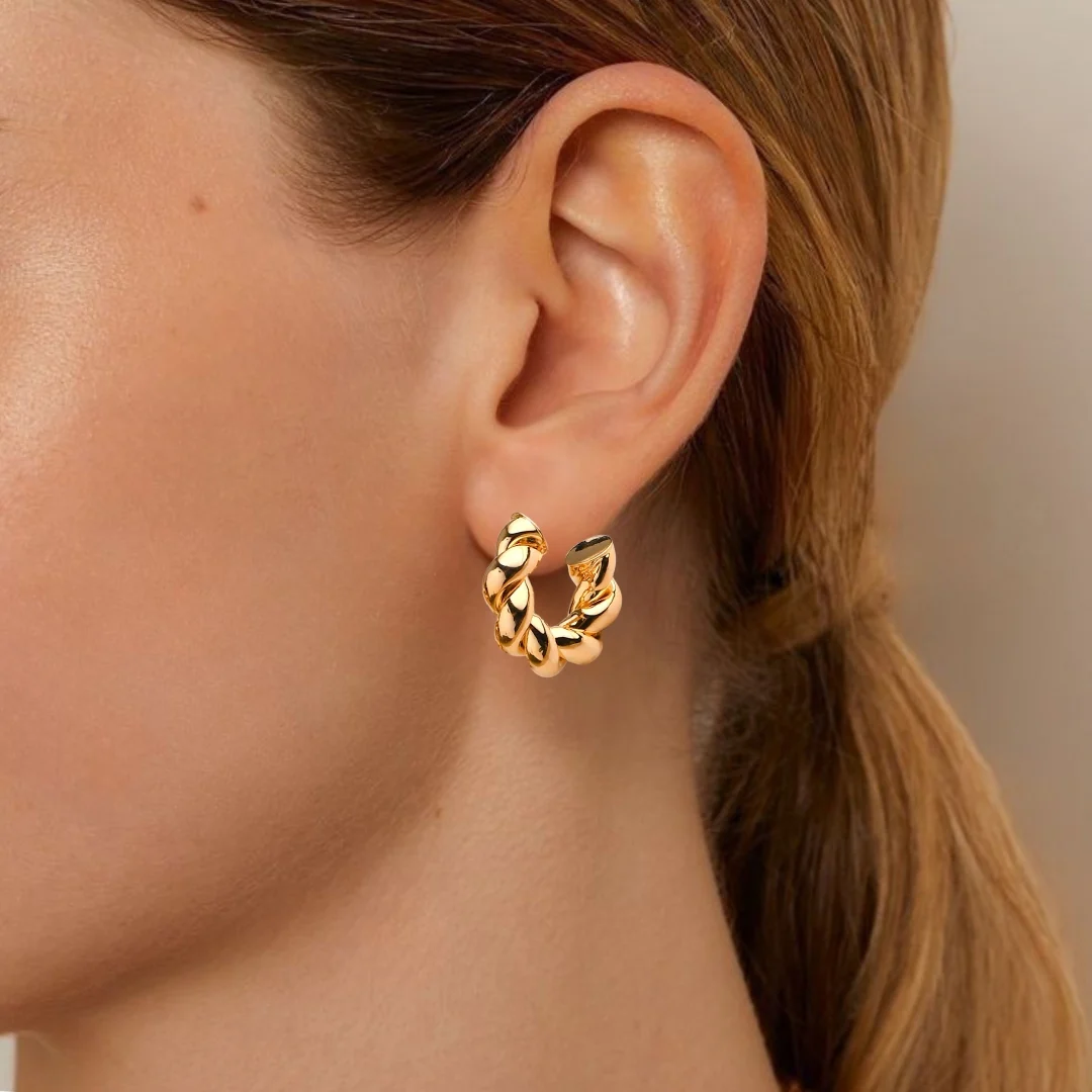 Braided In Gold Chunky Hoop Earrings - Image 6