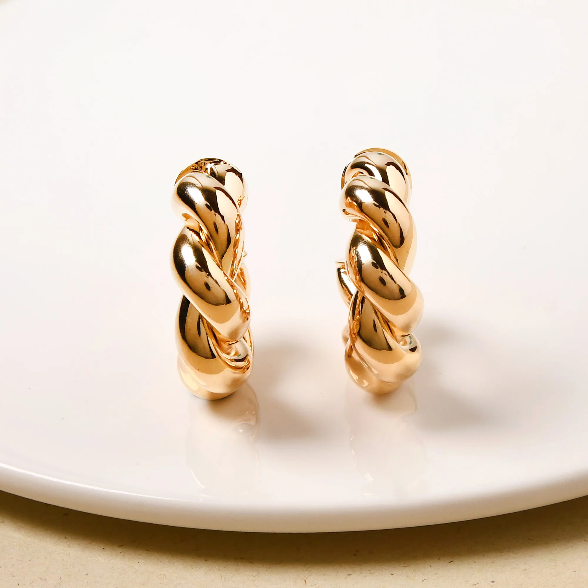 Braided In Gold Chunky Hoop Earrings - Image 7