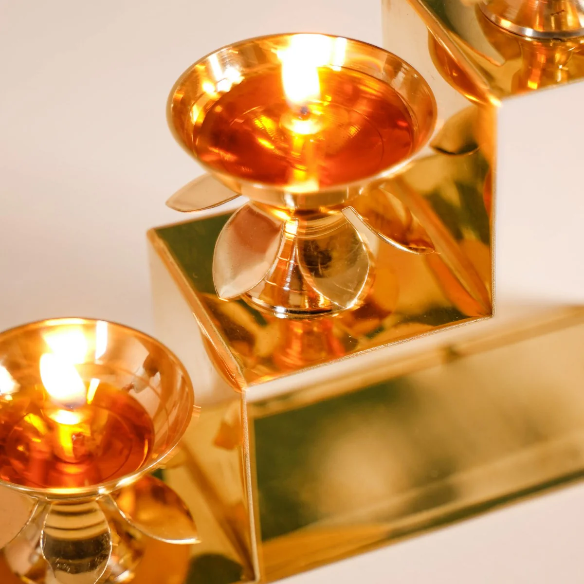 Brass Step Decorative Flower Diya Stand Set Of 2 Gold - Image 8