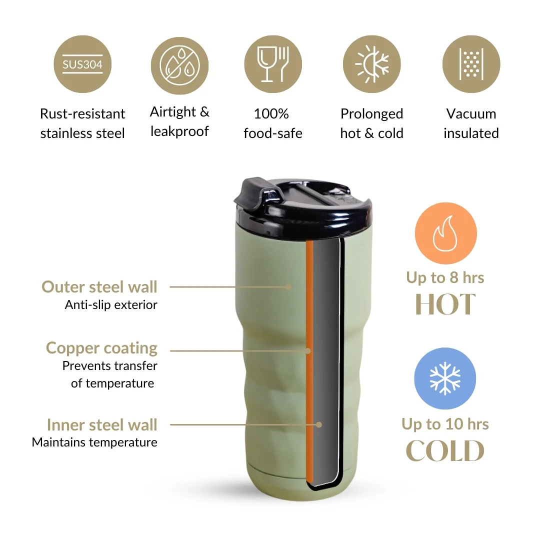 Brewster Grande Vacuum Copper Insulated Travel Flask Seaweed Green 590ml - Image 6