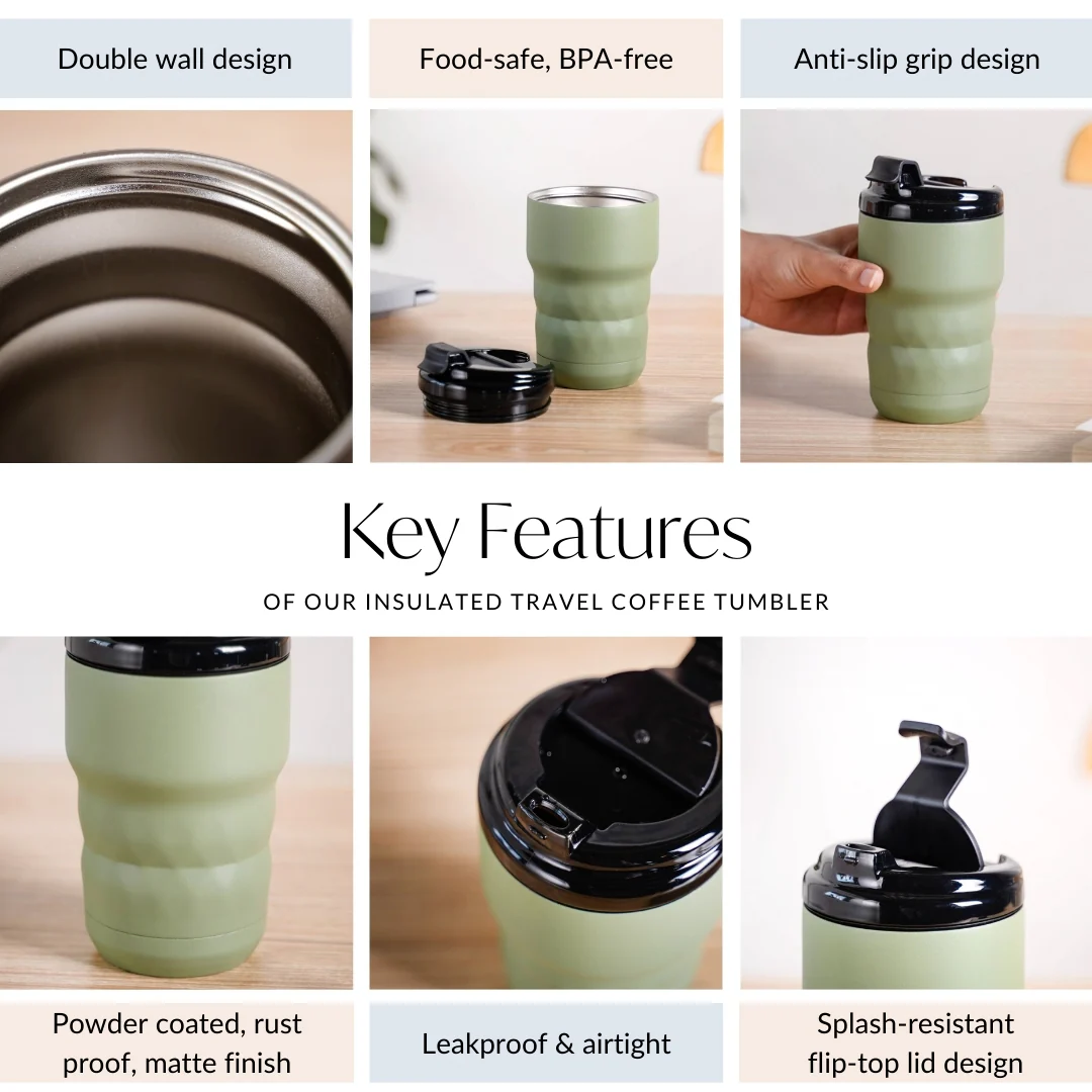 Brewster Insulated Travel Coffee Tumbler Seaweed Green 350ml - Image 7