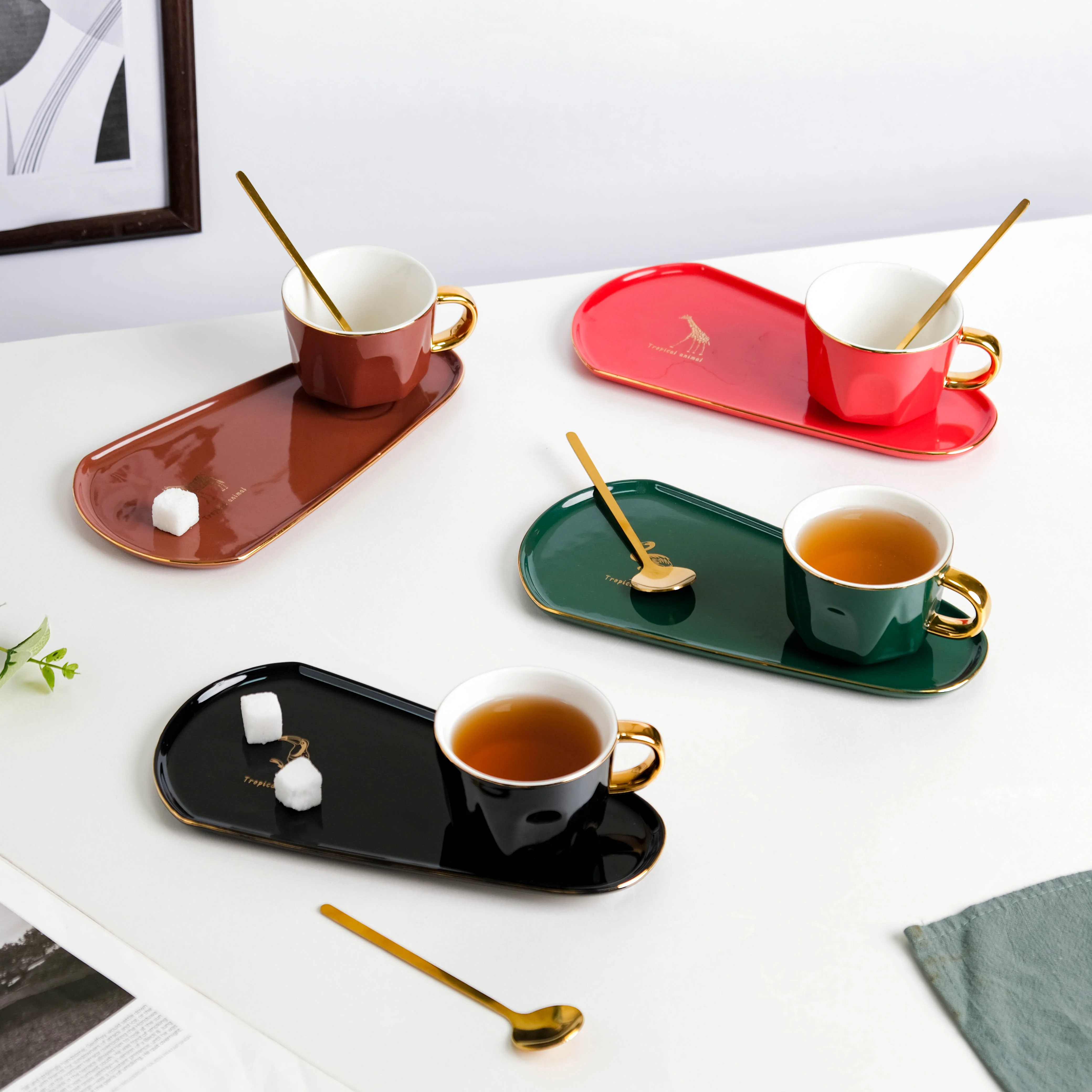 Brewtiful Glazed Ceramic Cup and Tray Set Red 150 ml - Image 8