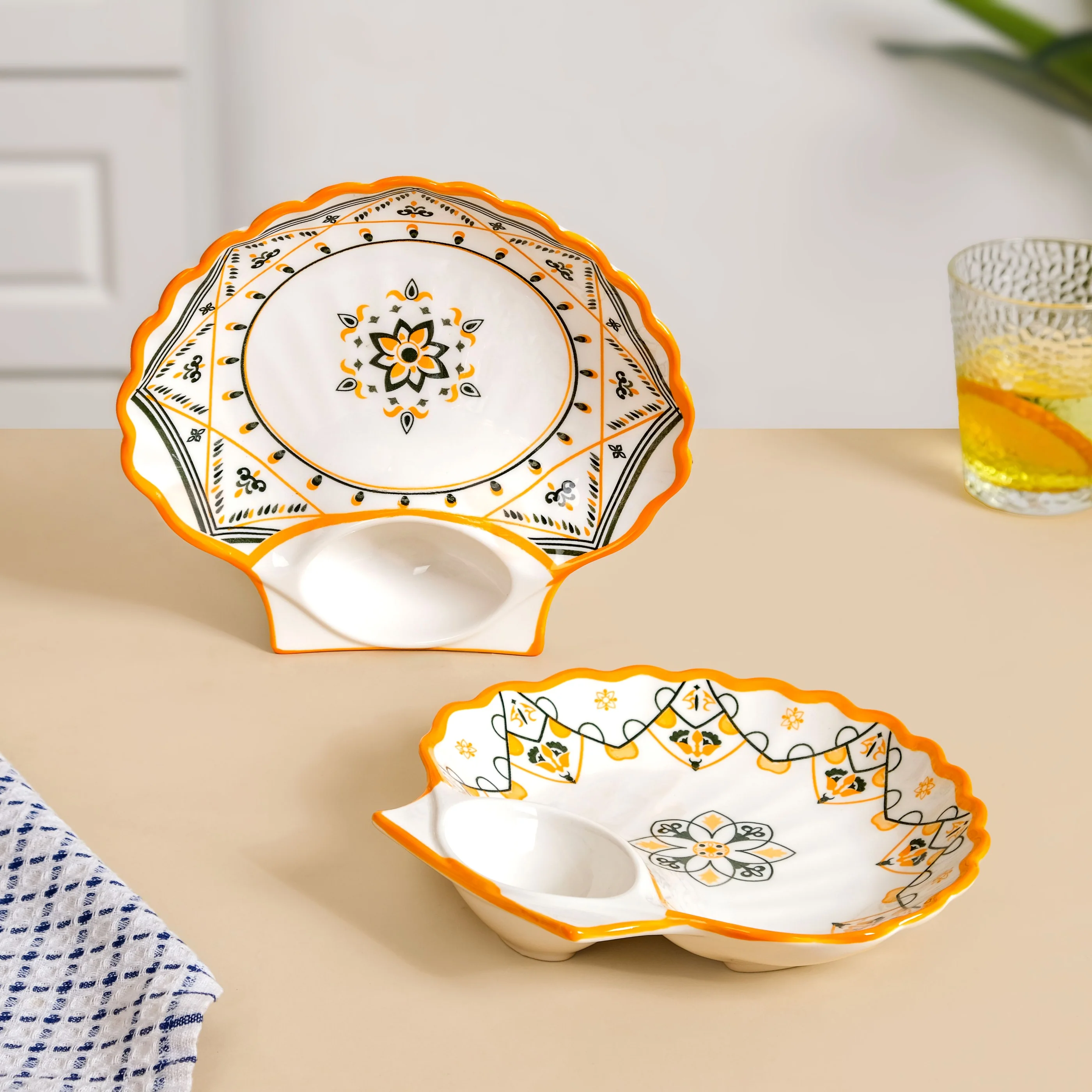 Bright Bloom Ceramic Section Plate Set Of 2