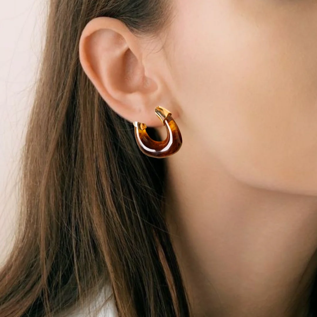 Brown And Gold Huggie Hoop Earrings - Image 5
